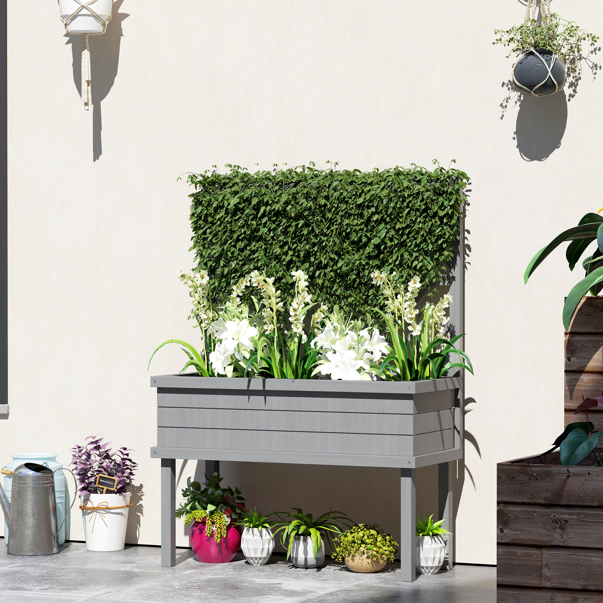 Elevated Wood Planter with Trellis