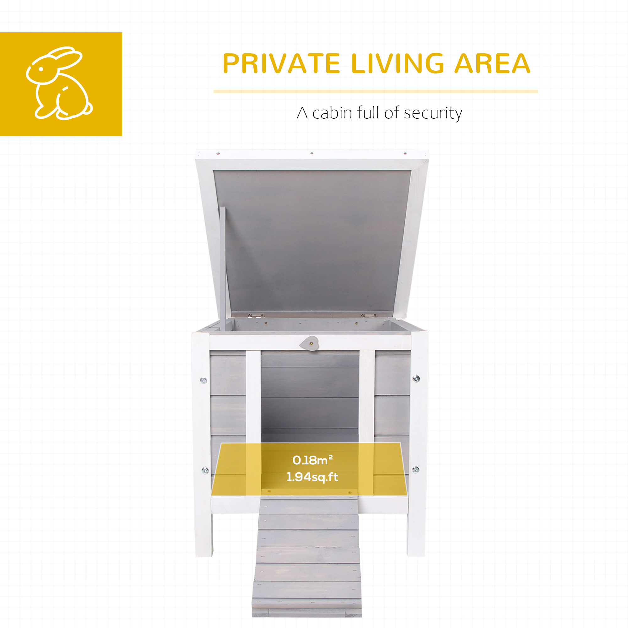  Small Wooden Rabbit Hutch Bunny Cage Guinea Pig Cage Duck House Dog House with Openable & Waterproof Roof, for Rabbits, Chickens, Ducks, Gray