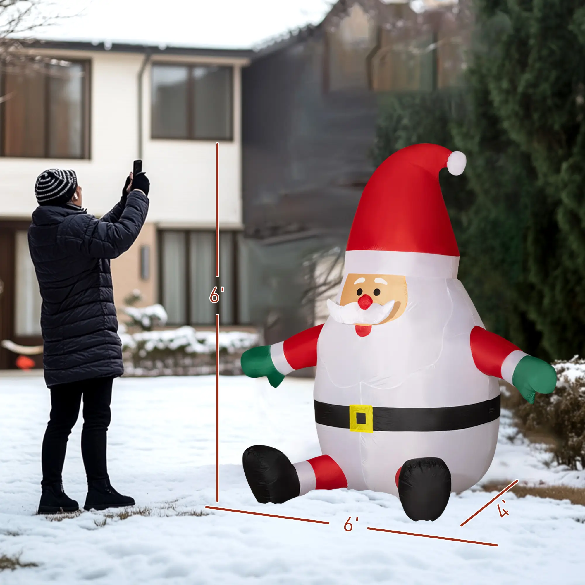 6 Blow-Up Outdoor Yard Display, Inflatable Christmas Santa Claus with Rotating Magic Ball Light for Garden Party