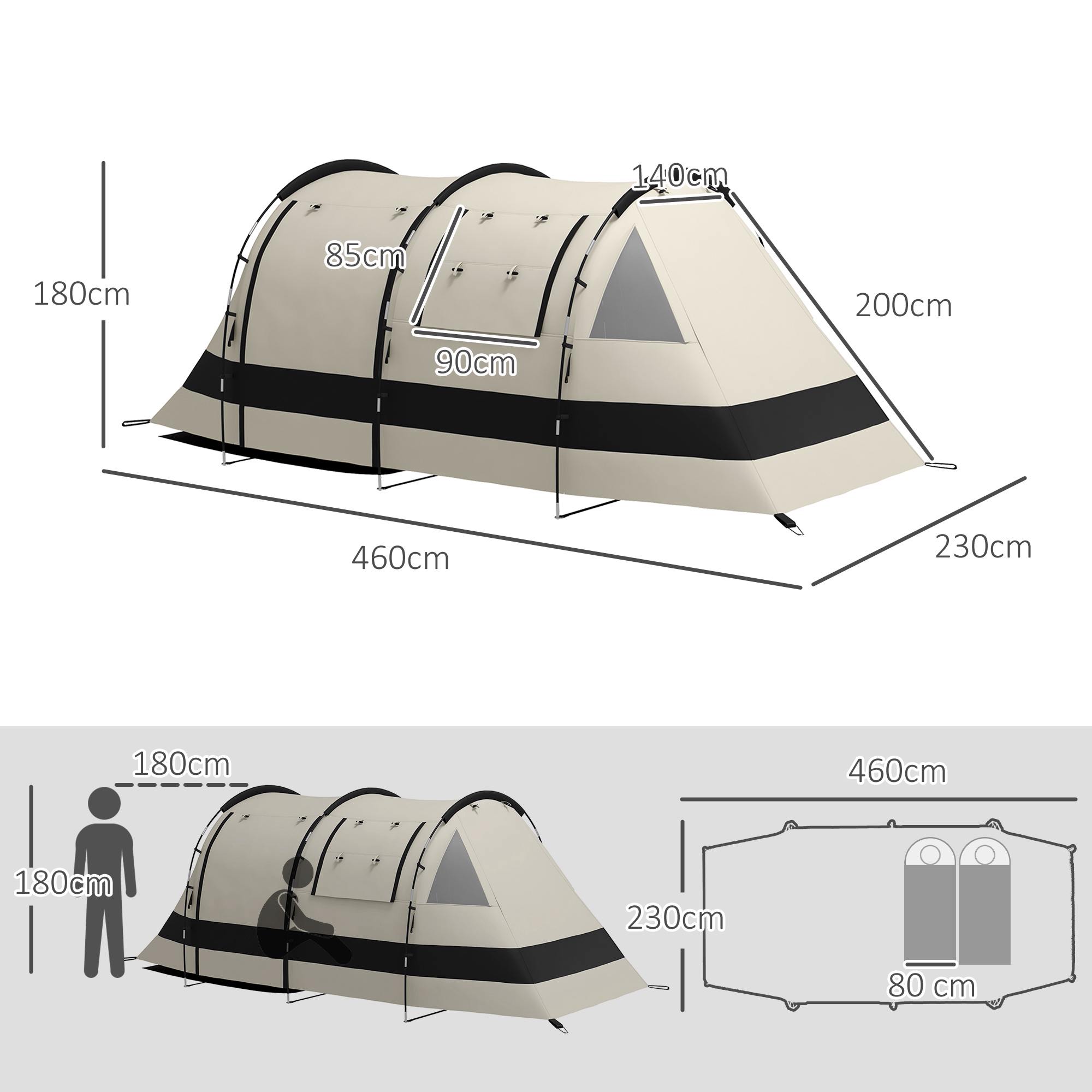 Four Man, Two Room Blackout Tent, With Accessories - Khaki