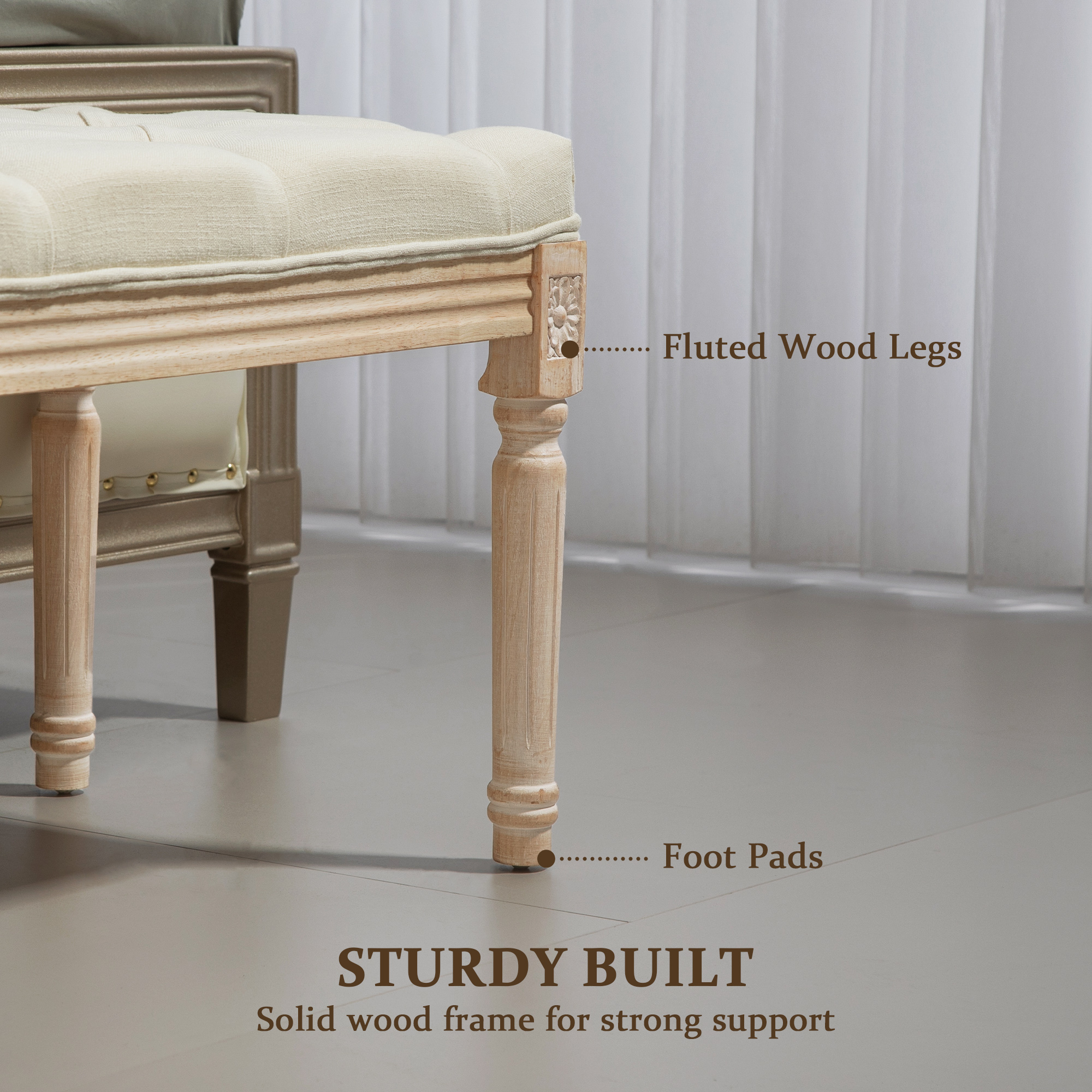 Vintage Wooden Bed End Bench - Cream White — image 2