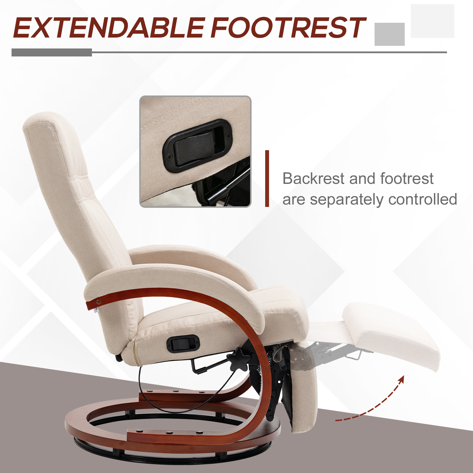 135Manual Reclining Swivel Chair, With Footrest - Beige — image 2