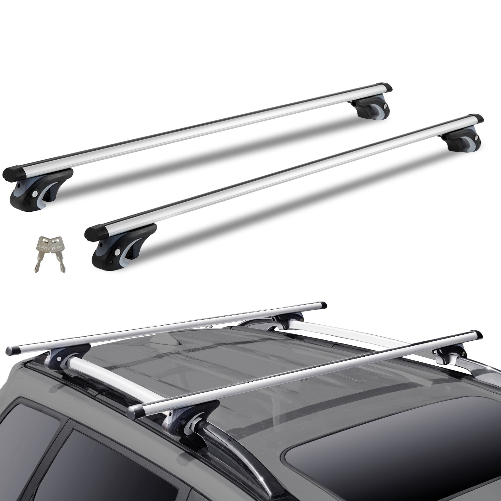 Dachträger Universal Dachgepäckträger Auto Alu Querträger 90 Kg Tragkraft, Für Erhöhte Seitenschiene Mit Lücke, Passend Innenabstand Des Dachbalkens 19- 118 Cm, Rohrdurchmesser 28-68 Mm - Image 1