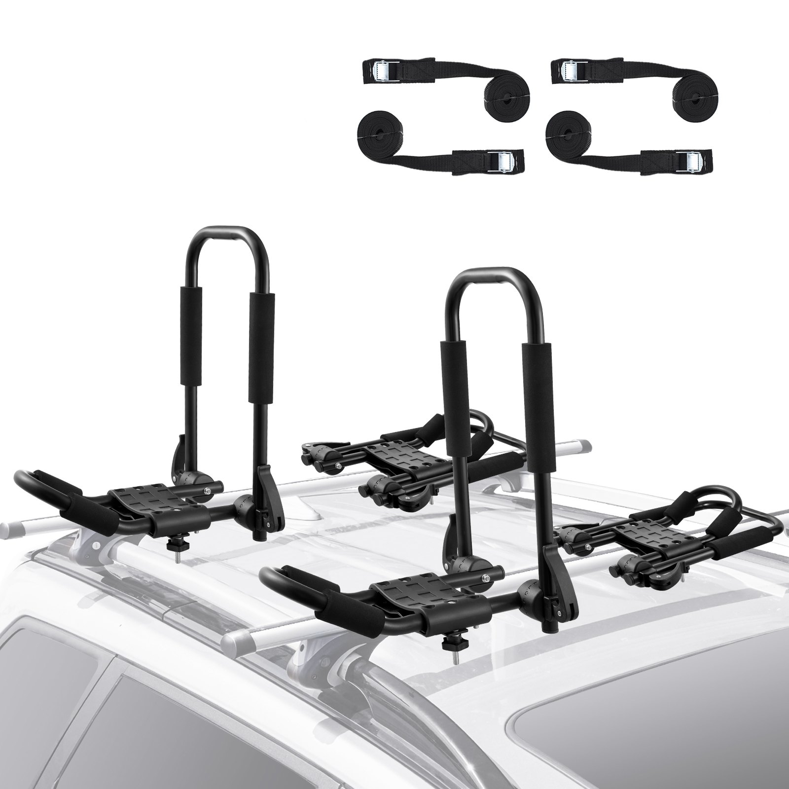 Kajak-Dachgepäckträger, 2 Paar J-Bar, Dachgepäckträger, Zusammenklappbar, Befestigung Oben, Träger Für Kajak, Surfbrett, Kanu, SUP, Skiboard, Montage An Auto, SUV, Lkw, 2 Kajaks - Image 1