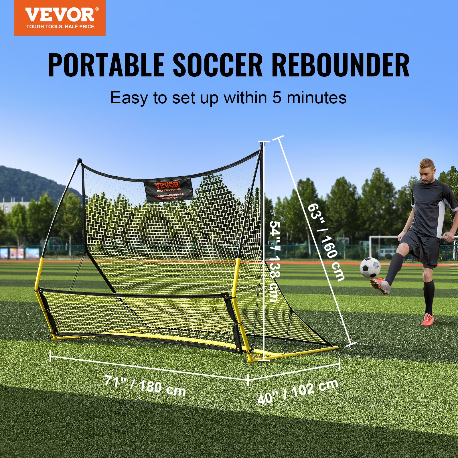 2 In 1 Football Rebounder With Double Nets, Portable Rebound Wall For Soccer, 25.4 X 25.4mm, Adjustable Soccer Goal Rebounder For Kids And Teens_desvips.com
