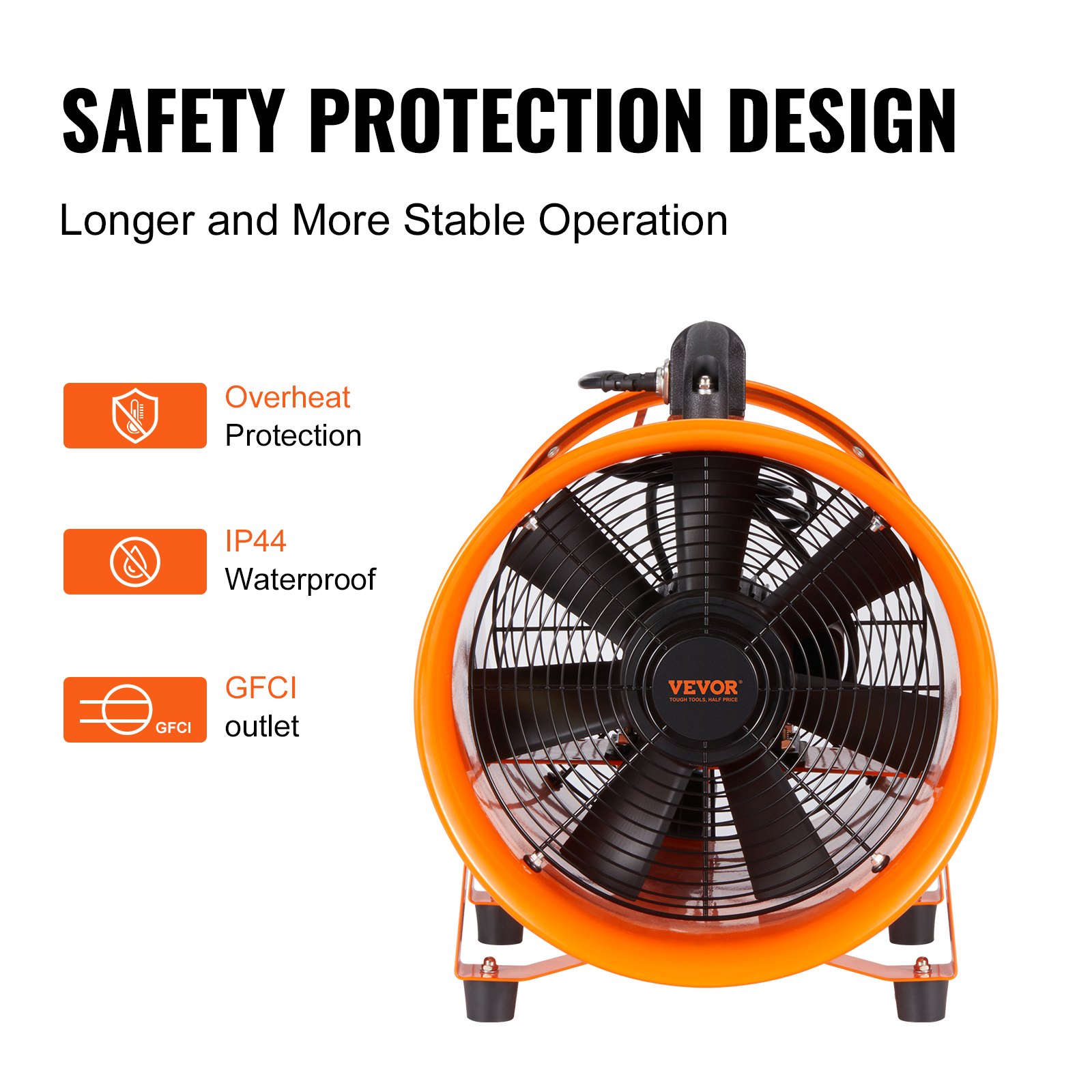 VEVOR Baustellenlüfter – 367-W-Wechselstrommotor, 2800 U/min, 2574 CFM (4373 m³/h), Axiallüfter mit 10-m-Schlauch, Geräuschpegel 79 dB, Industrielüfter_voghion.com