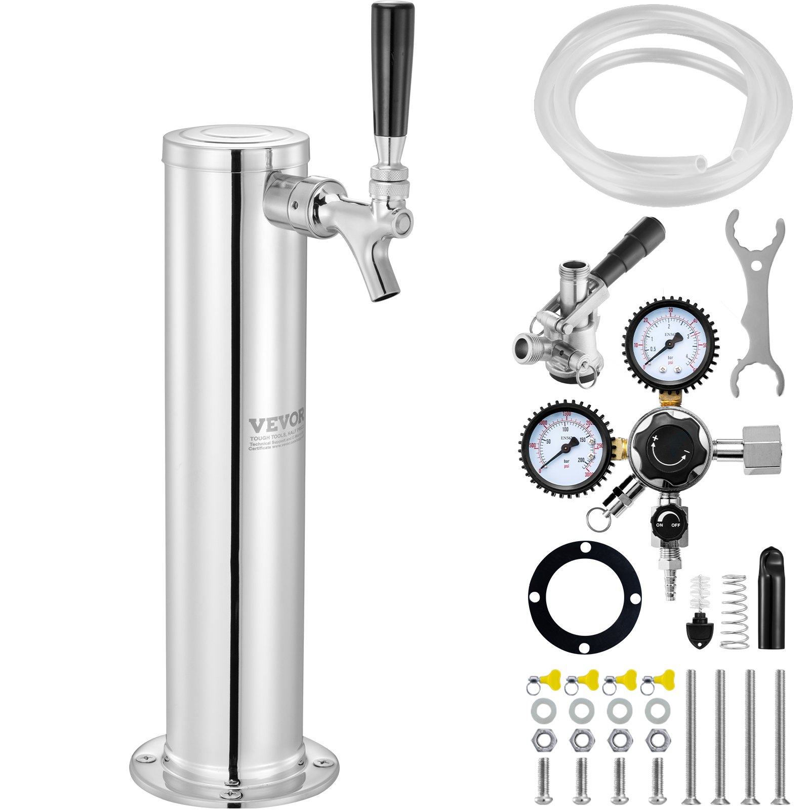 Kegerator-Bierturm-Kit, Einzelzapfhahn-Bierumrüstsatz, Edelstahl-Fass-Bierturm-Zapfanlage Mit Doppelmessgerät W21.8-Regler Und S-System-Fasskupplung Für Partys Zu Hause - Image 1