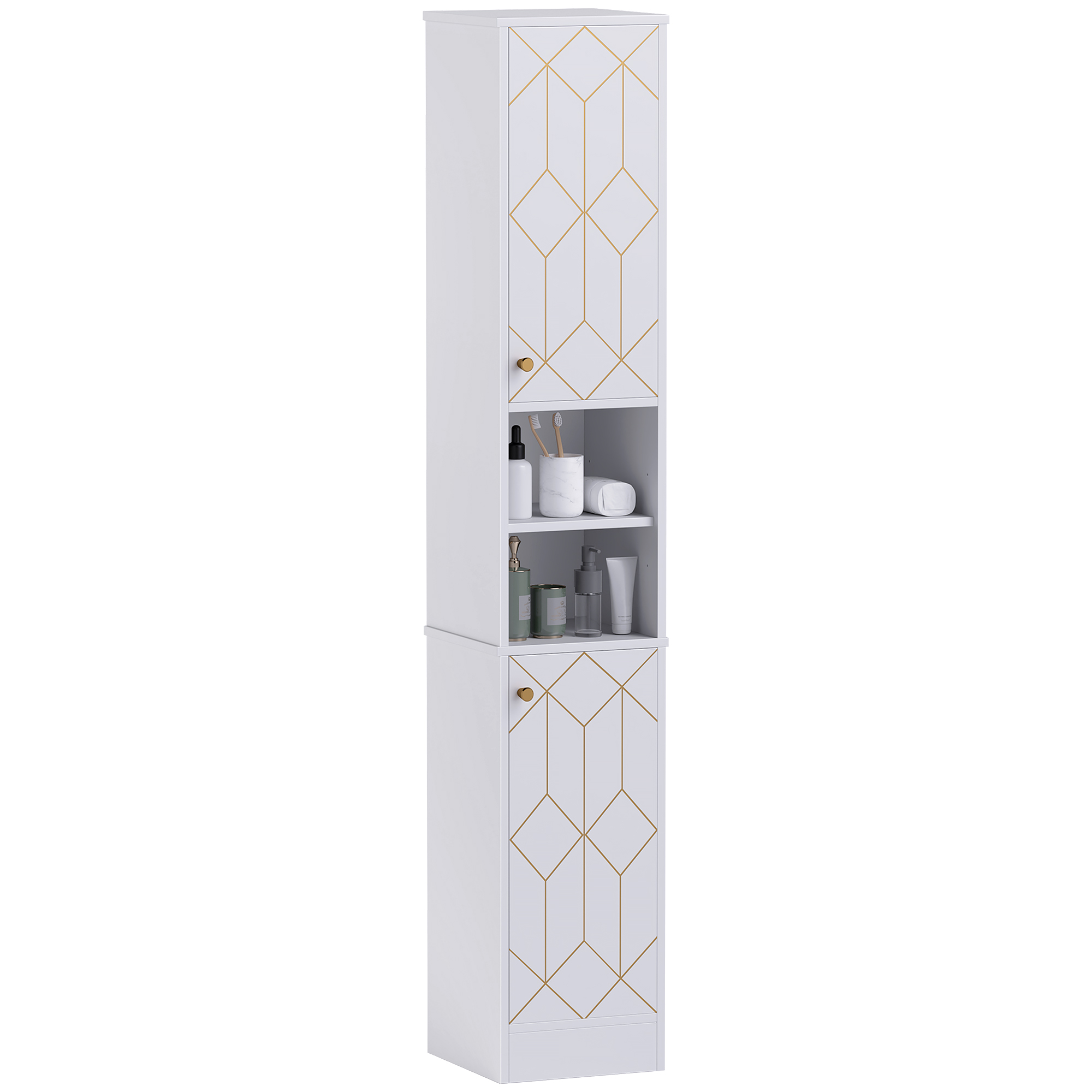 Tall Bathroom Storage Cabinet With Doors, Slim Unit Adjustable Shelves — image 4