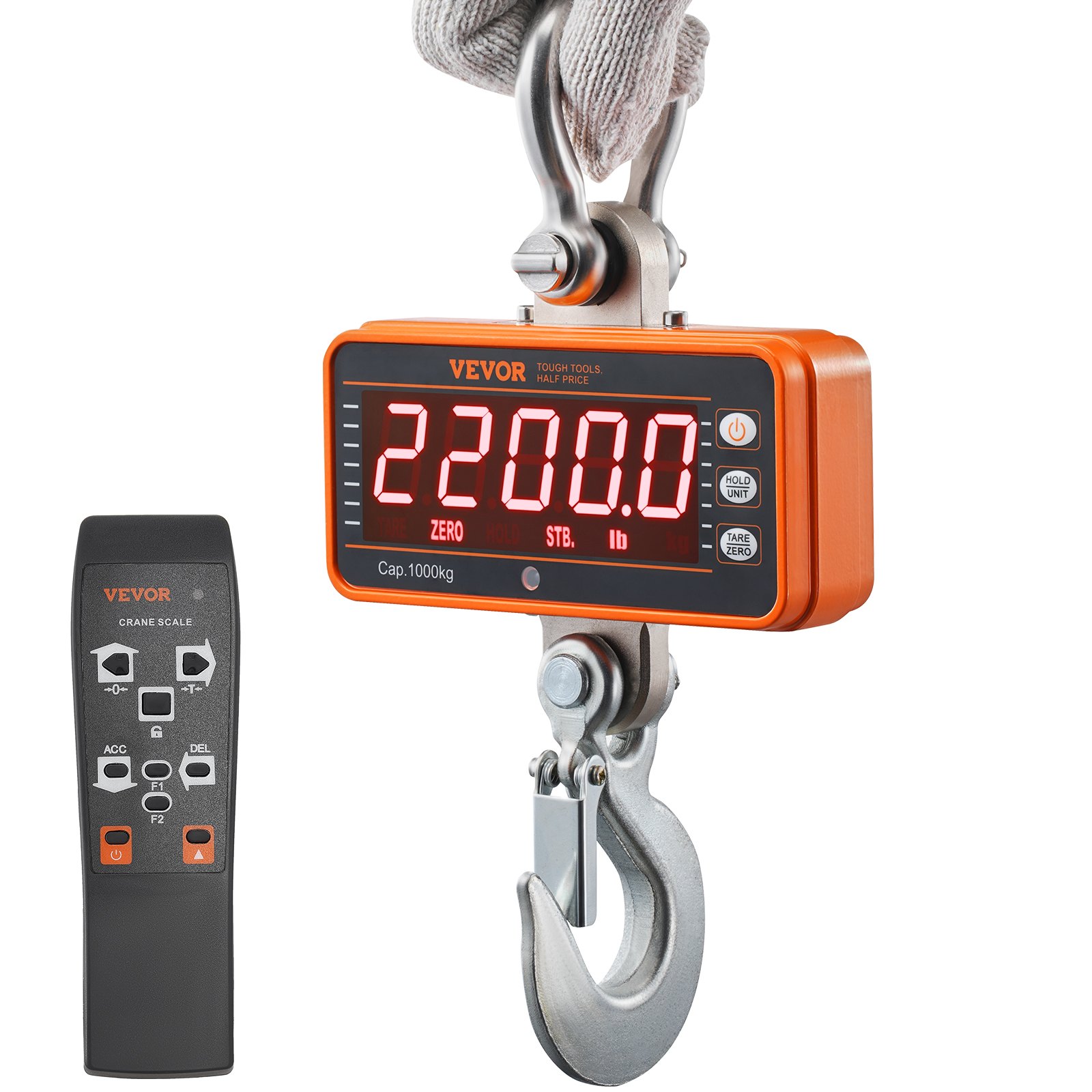 Digitale Hängewaage 9 Bis 1000kg Kranwaage Lbs/kg/N Zugwaage 0,2kg Genauigkeit Wildwaage Industriewaage LED-Display Hängende Waage Mini Tragbare Waage Mit Fernbedienung 9 Funktionen - Image 1