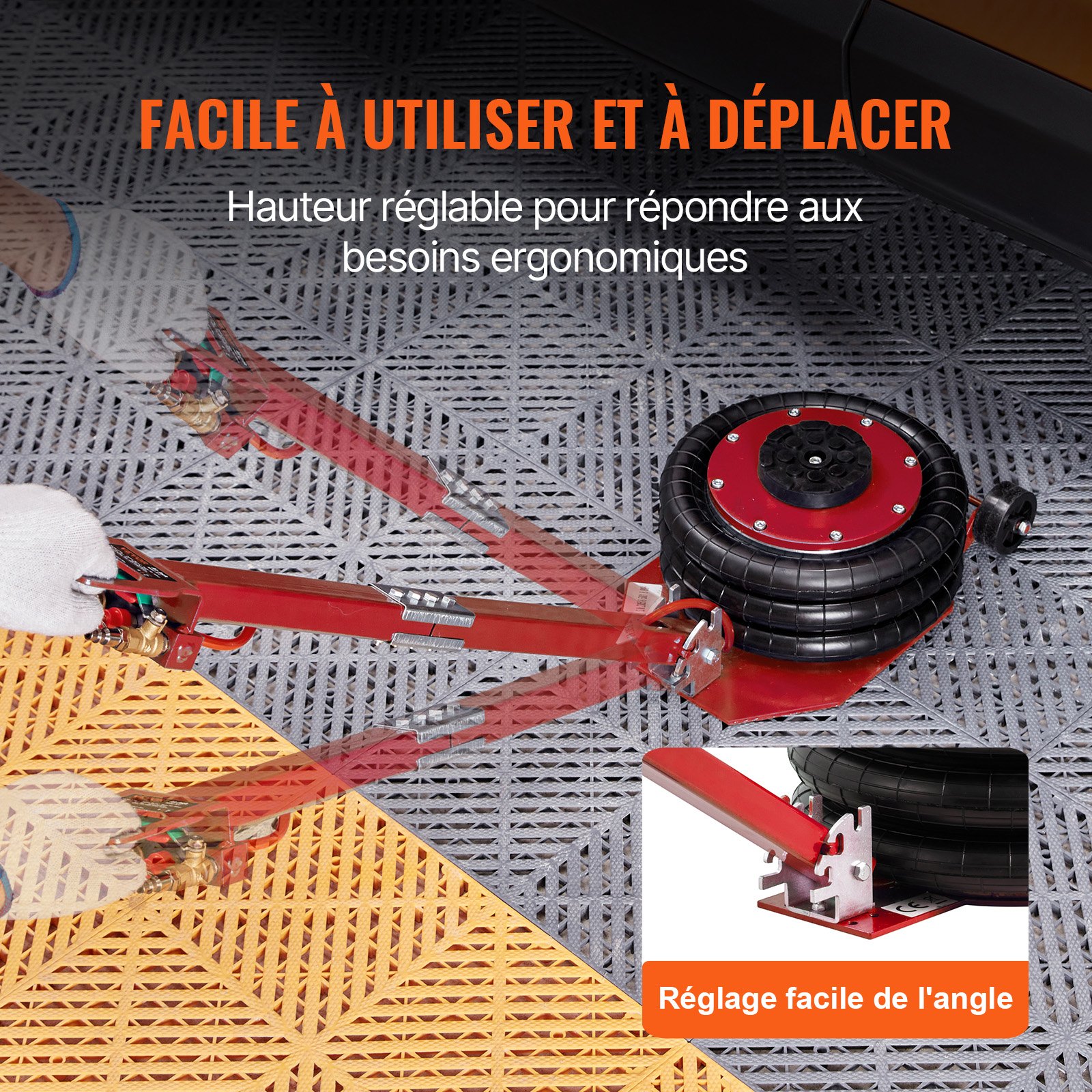 Dreifach-Luftkissen-Wagenheber, pneumatischer Wagenheber 3T, Dreifach-Luftkissen-Heber mit 140–450 mm Hubhöhe, 5-Minuten-Aufblasvorrichtung mit langem Griff_voghion.com