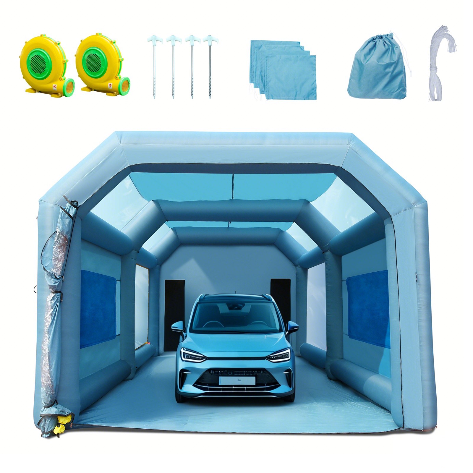 Tragbares Aufblasbares Farbzelt Für Sprühmalerei 480 + 750 W, 5,8 X 3,1 X 2,3 M Sprühschutz Farbkabine Für DIY-Projekte, Hobby-Farbautomaten-Werkzeug, Blau 210D Oxford-Gewebe Auto Lackierkabine - Image 1