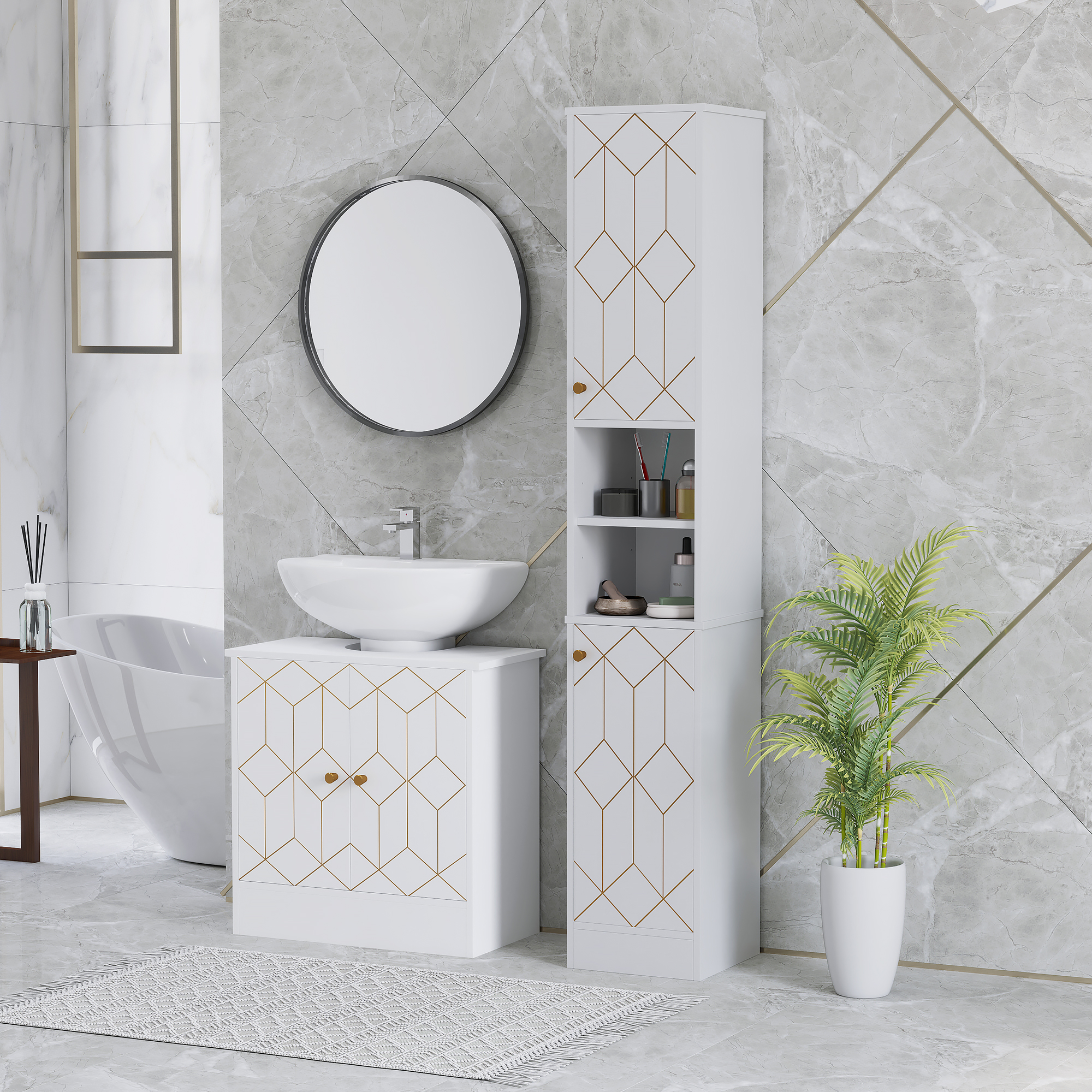 Tall Bathroom Storage Cabinet With Doors, Slim Unit Adjustable Shelves — image 3