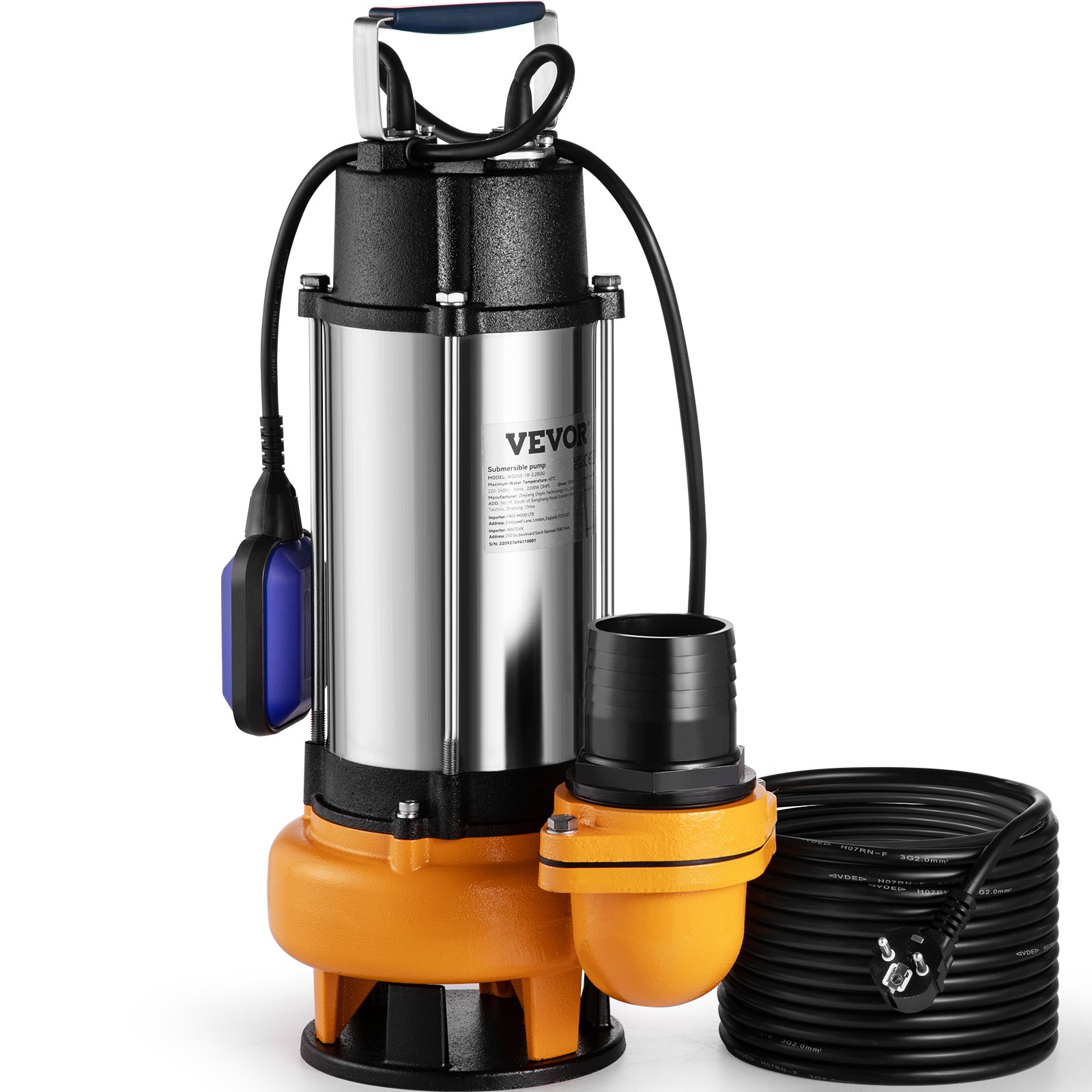Schmutzwasserpumpe Mit Var. Schwimmerschalter Tauchpumpe 2200W Gartenpumpe Durchfluss 60000L/h Schmutzwassertauchpumpe Max. Hub 18m Wasserpumpe IPX8 Ideal Zum Pumpen Von Wasser - Image 1