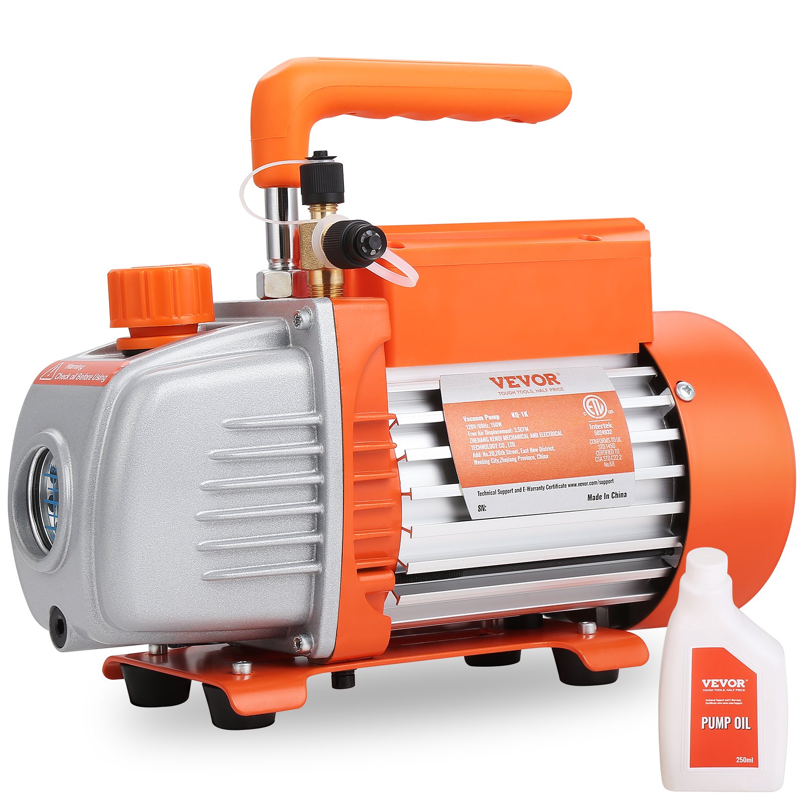 Vakuumpumpe 150W Unterdruckpumpe 1-stufig Klimaanlage Pumpe 100L/min Durchfluss 1440U/min Drehzahl 0,64/1,27cm SAE Einlass Vakuumgeräte 5Pa Motor Aus Reinem Kupfer HVAC/Auto Kältemittelaufladung - Image 1
