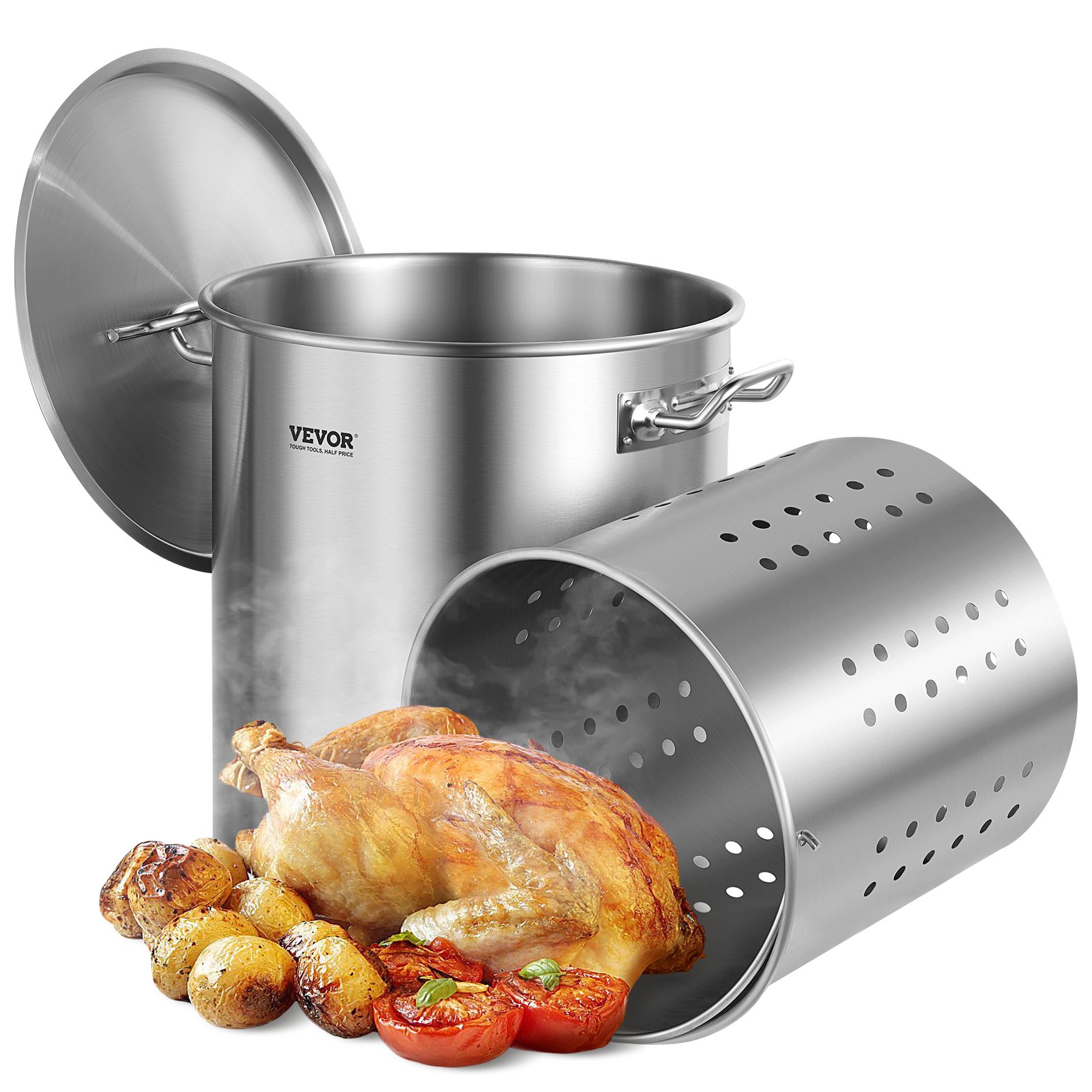 Edelstahl-Kochtopf – 39,7 l, 350 x 410 mm, großer Suppentopf mit Siebeinsatz, geeignet für Spargel und Soßen_voghion.com