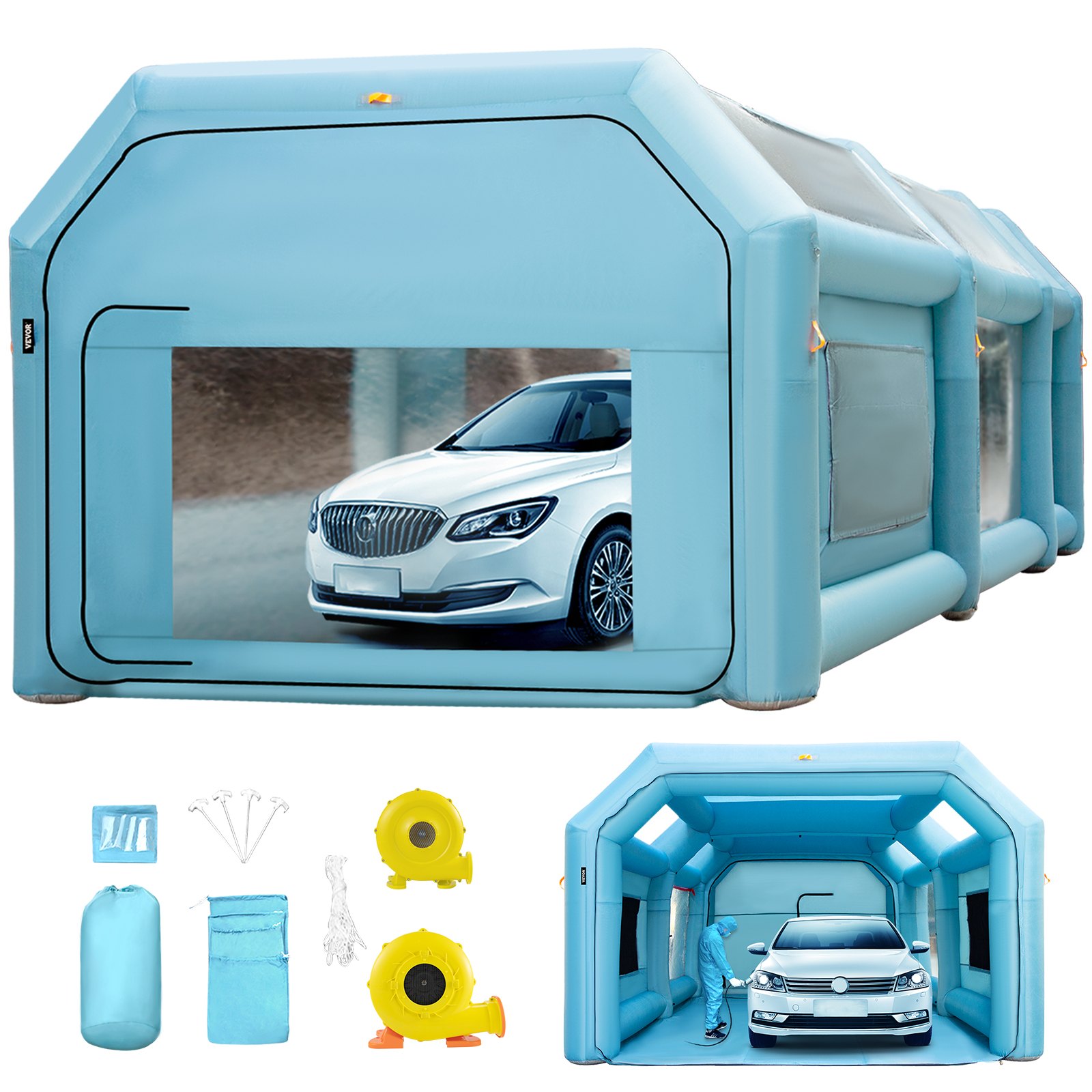 Aufblasbare Sprühkabine Zelt 8x4x3m Lackierkabine Zelt 210D Oxford-Gewebe PVC Auto Lackierkabine Mit 2 Abnehmbaren Türen Gebläse Inkl. Ideal Für Autolackierung Und Reparatur Von Motorrädern - Image 1