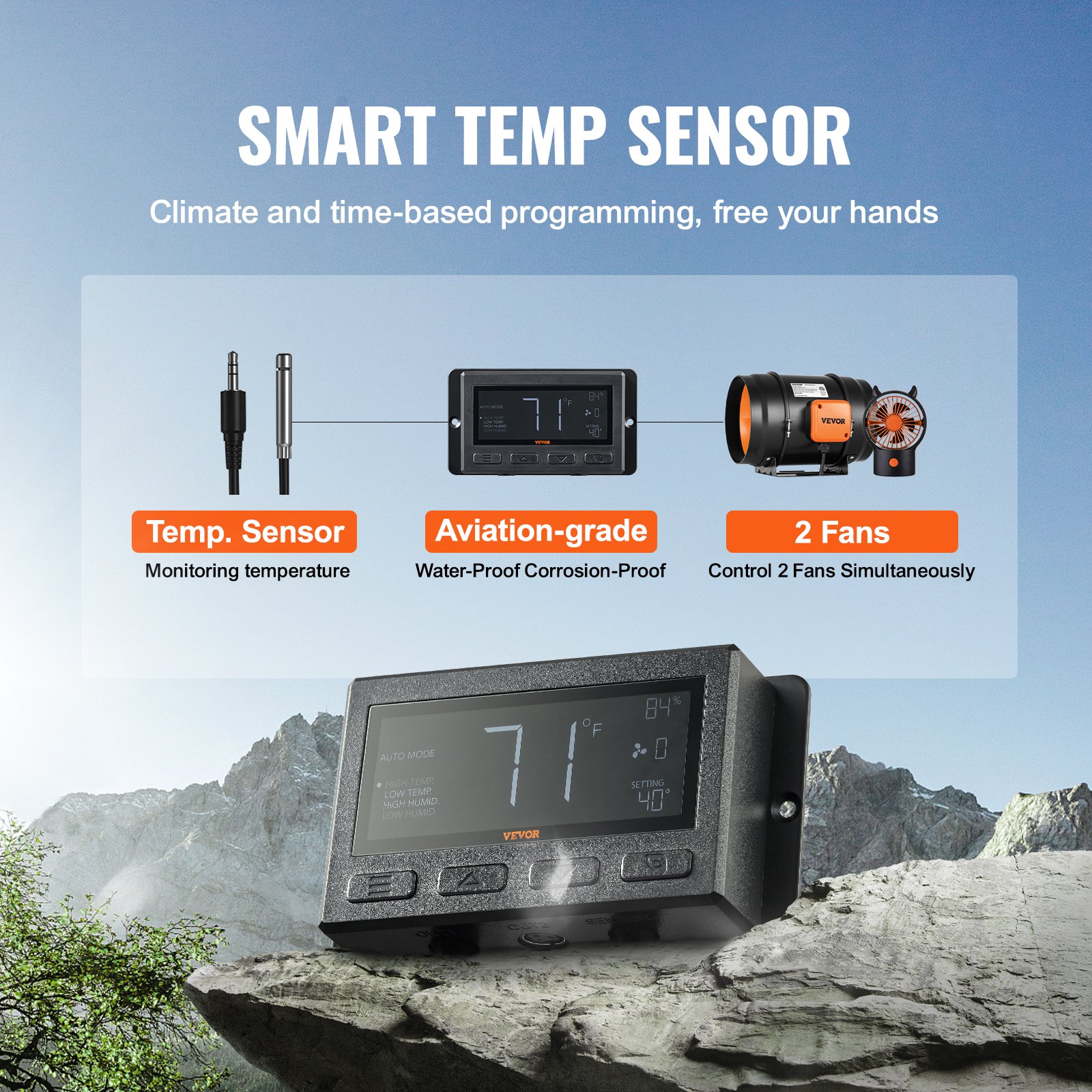 Inline-Rohrventilator, 8 Zoll, 807 CFM mit Temperatur- und Feuchtigkeitsregler, leiser EC-Motor für Abluft, Kühlung, Growzelte und Hydrokultur_voghion.com