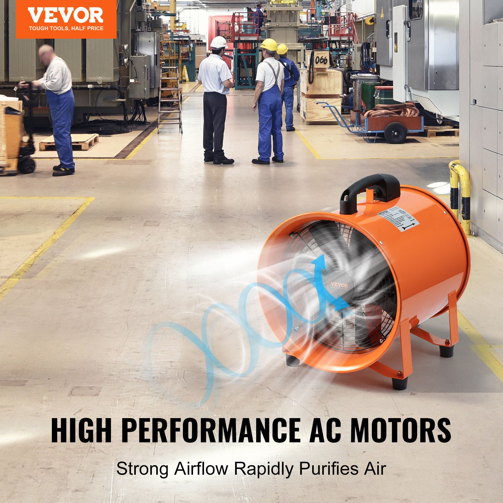 Bauventilator 300-W-AC-Motor Baugebläse 2830 U/min Baulüfter Gebläse 1720 CFM (2922 M3/h) Axiallüfter 10 M Schlauch Axialgebläse 79 DB Geräuschpegel Industrielüfter IP44