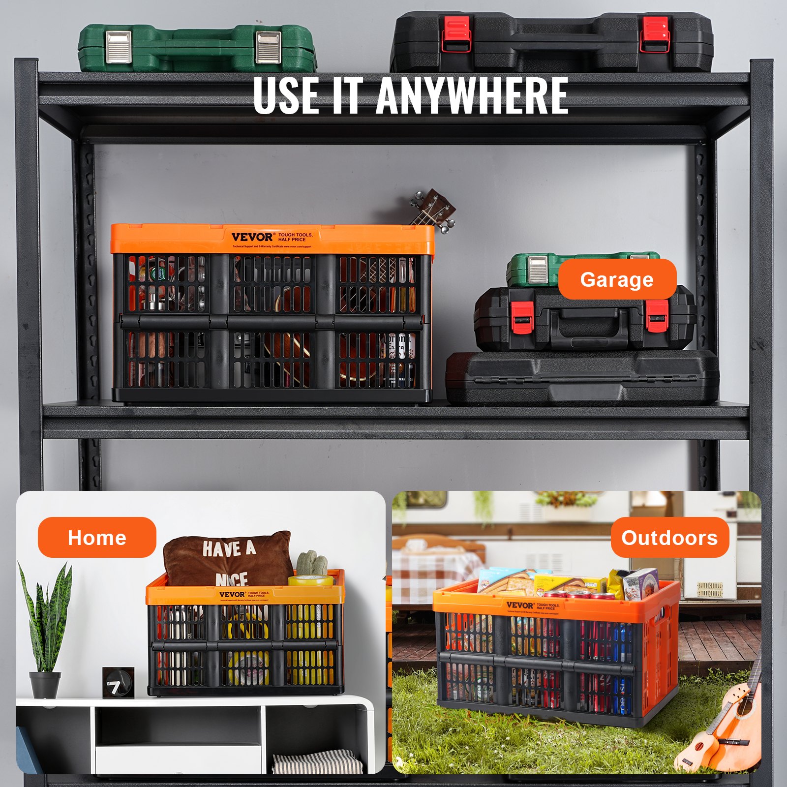 3er-Pack 45-Liter-Profi-Faltboxen, PP-Material, faltbare Transportbox mit Griff, stapelbar für Aufbewahrung und Transport, Orange_voghion.com