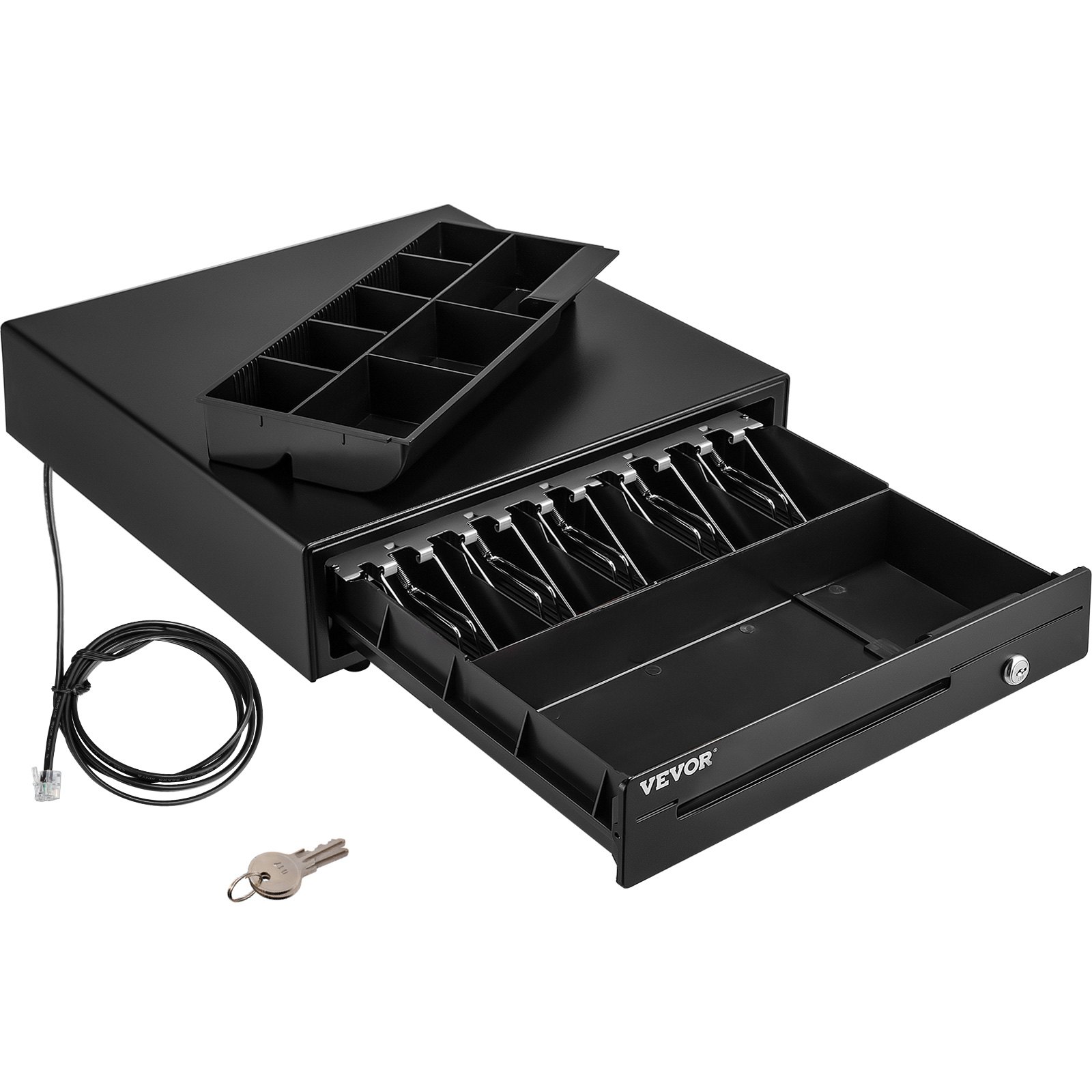 Kassenschublade Kassenlade 40,64 Cm Quadratische Geldschublade 3 Entriegelungswege RJ11/RJ12 Anschluss 5 Geldscheinfächer & 8 Münzfächer Lebensmittelgeschäft Bank Büro Café Supermärkt Bar