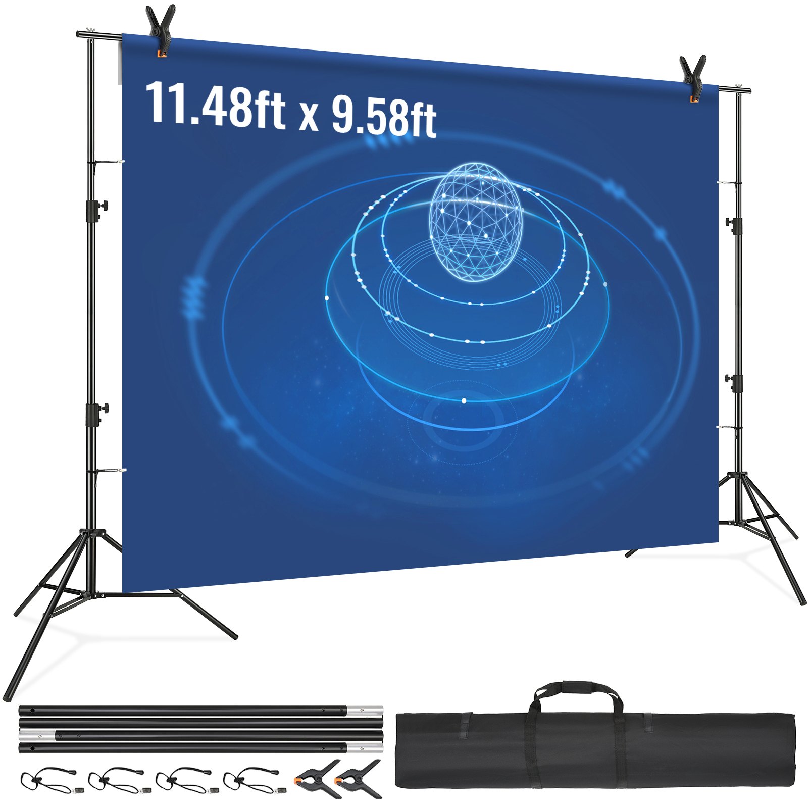 Fotohintergrund – 2900 x 3500 mm Hintergrundstoffgröße, Studio-Requisiten mit 2 Dreieckhaltern, verstellbare Teleskophöhe 2400–2920 mm_voghion.com