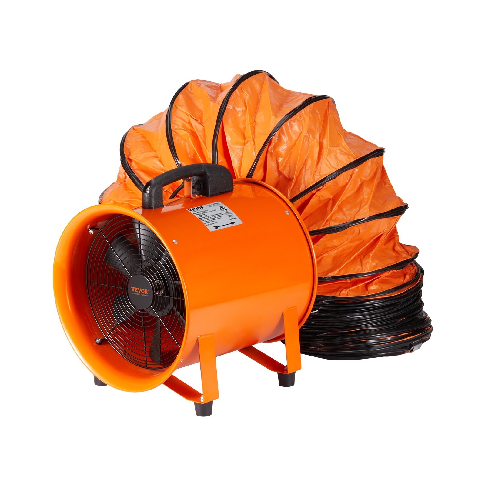VEVOR Baustellenlüfter – 367-W-Wechselstrommotor, 2800 U/min, 2574 CFM (4373 m³/h), Axiallüfter mit 10-m-Schlauch, Geräuschpegel 79 dB, Industrielüfter_voghion.com