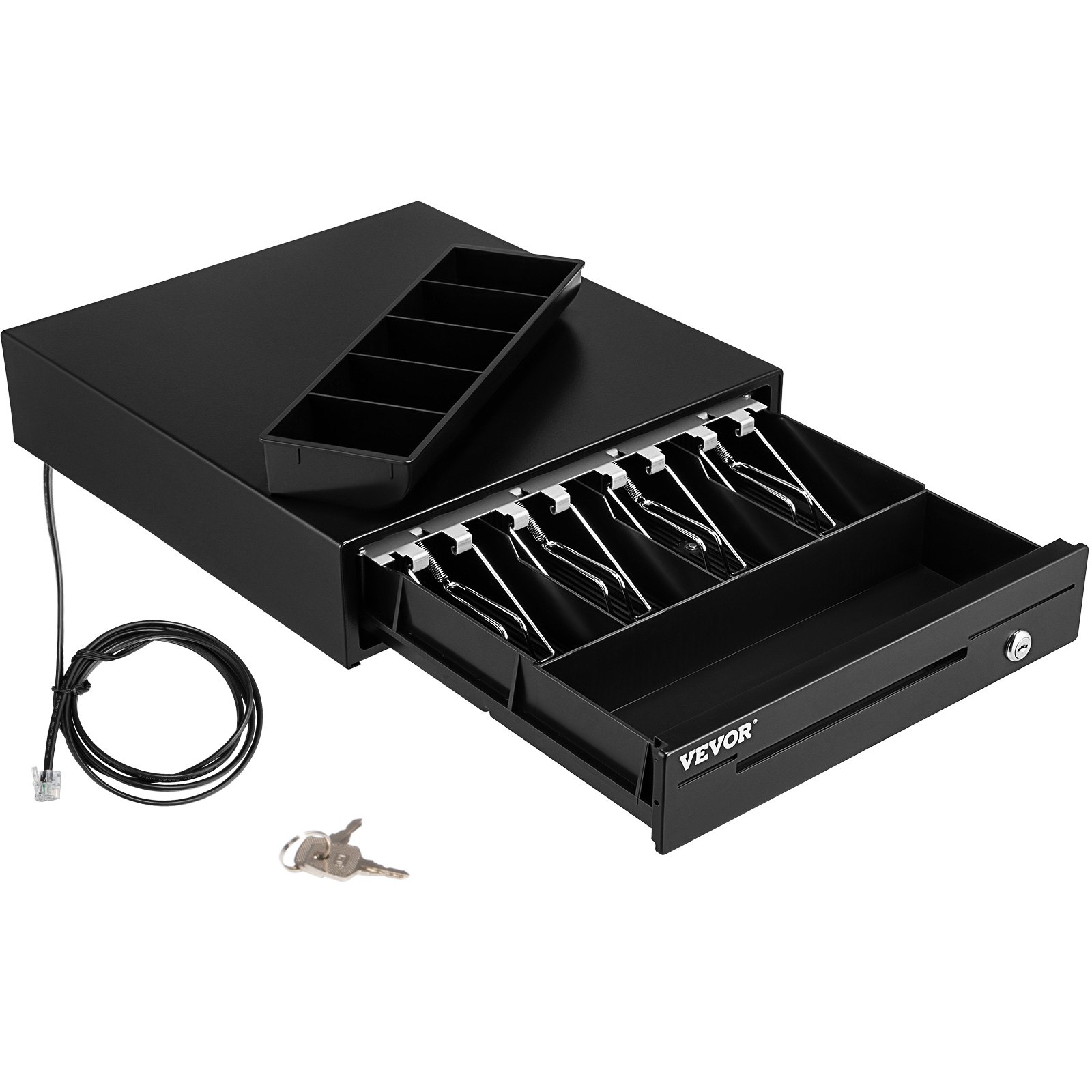 Kassenschublade Kassenlade 33 Cm Quadratische Geldschublade 3 Entriegelungswege RJ11/RJ12 Anschluss 4 Geldscheinfächer & 5 Münzfächer Lebensmittelgeschäft Bank Büro Café Supermärkt Bar