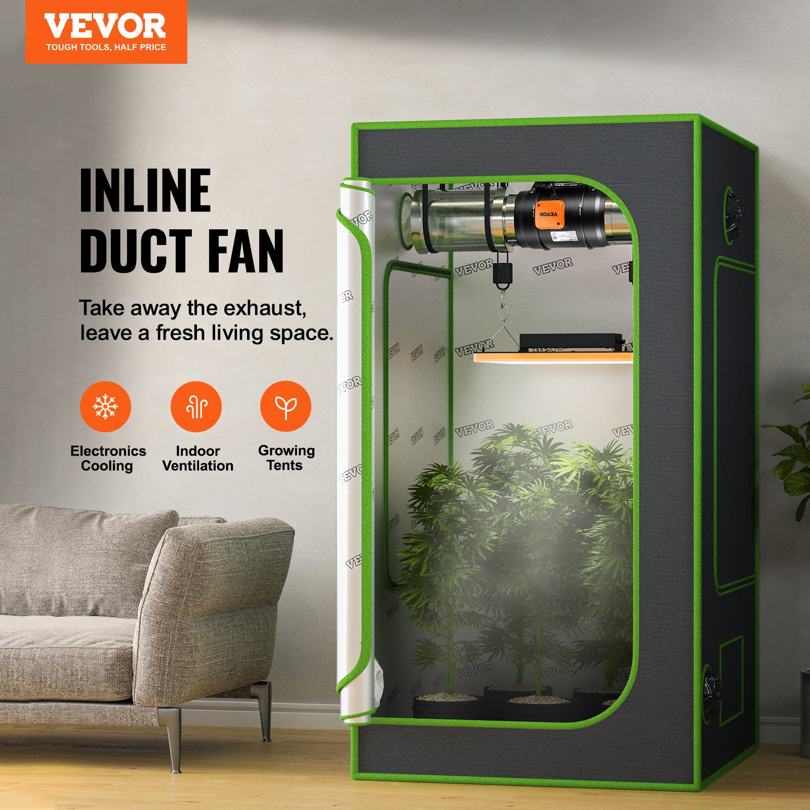 Inline-Rohrventilator, 8 Zoll, 807 CFM mit Temperatur- und Feuchtigkeitsregler, leiser EC-Motor für Abluft, Kühlung, Growzelte und Hydrokultur_voghion.com