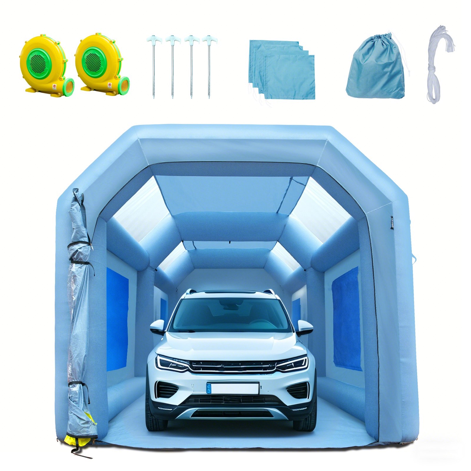 Tragbares Aufblasbares Farbzelt Für Sprühmalerei 480 + 750 W, 5 X 2,2 X 2,1 M Sprühschutz Farbkabine Für DIY-Projekte, Hobby-Farbautomaten-Werkzeug, Blau 210D Oxford-Gewebe Auto Lackierkabine - Image 1