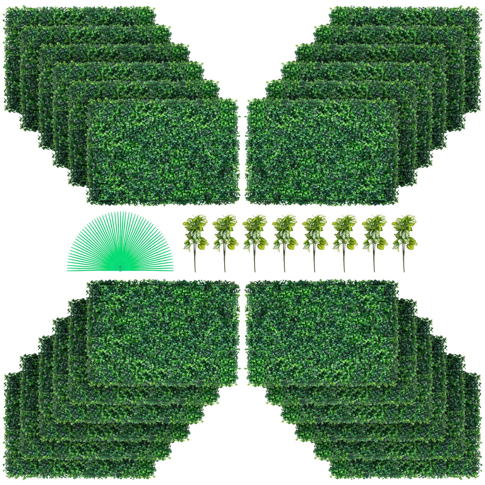 Künstliche Pflanzenwand – 24er-Pack Sichtschutzhecke, künstliche grüne PE-Buchsbaum-Paneele, 60 x 40 cm, dekorative Sichtschutzhecke_voghion.com
