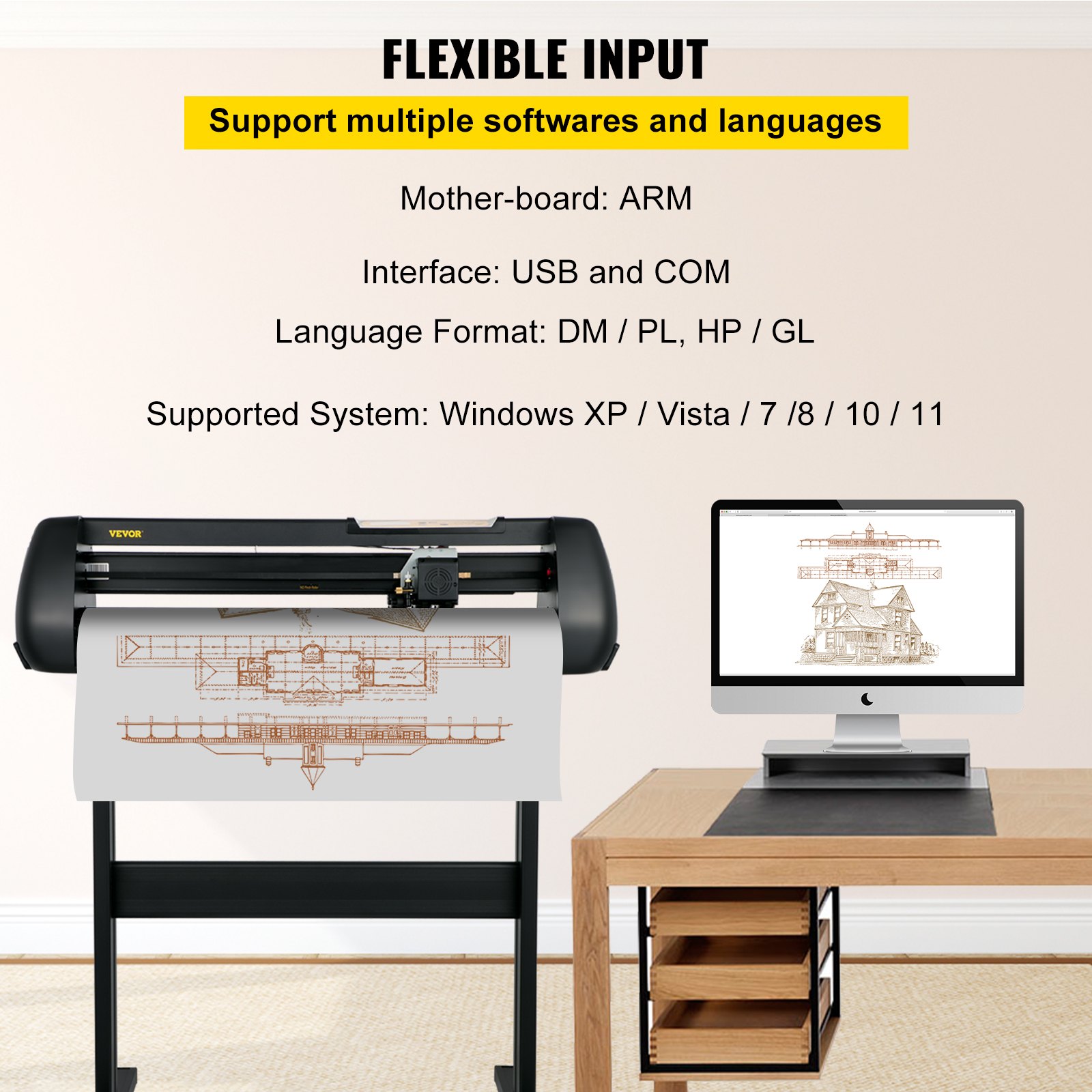 VEVOR Vinylschneidemaschine, 720 mm SignMaster-Ständer, Plotter, Schnittgeschwindigkeit 10–800 mm/s, Schnittkraft 10–500 g, Schrittmotor, fünf Vinylrollen_voghion.com