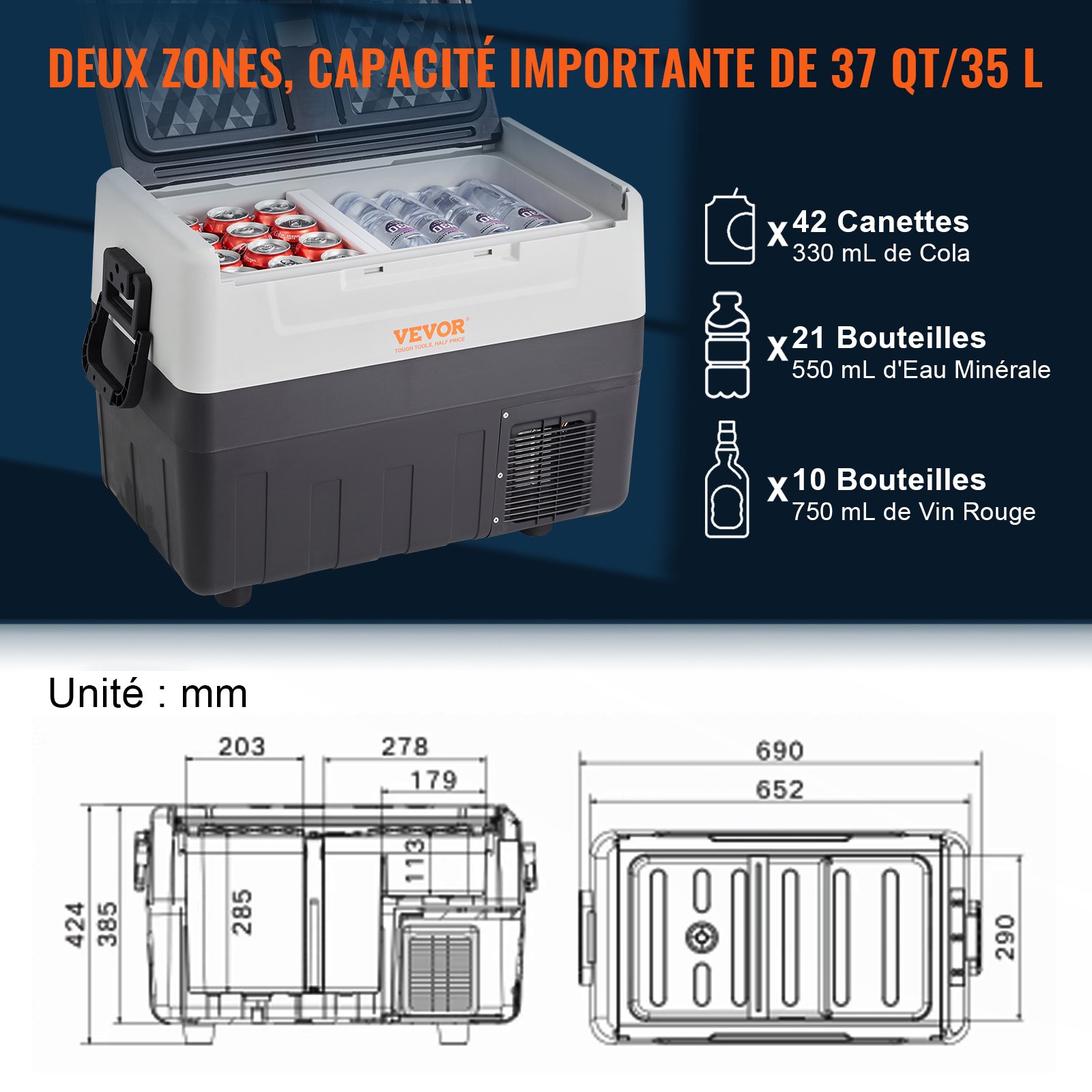 Camping Kühlschrank 35 L Kühlboxen 12 / 24 V Rollbare Elektrische Gefrierbox 2 In 1 Doppelzone Auto Kühlschrank Kompressor Zum Warmhalten Und