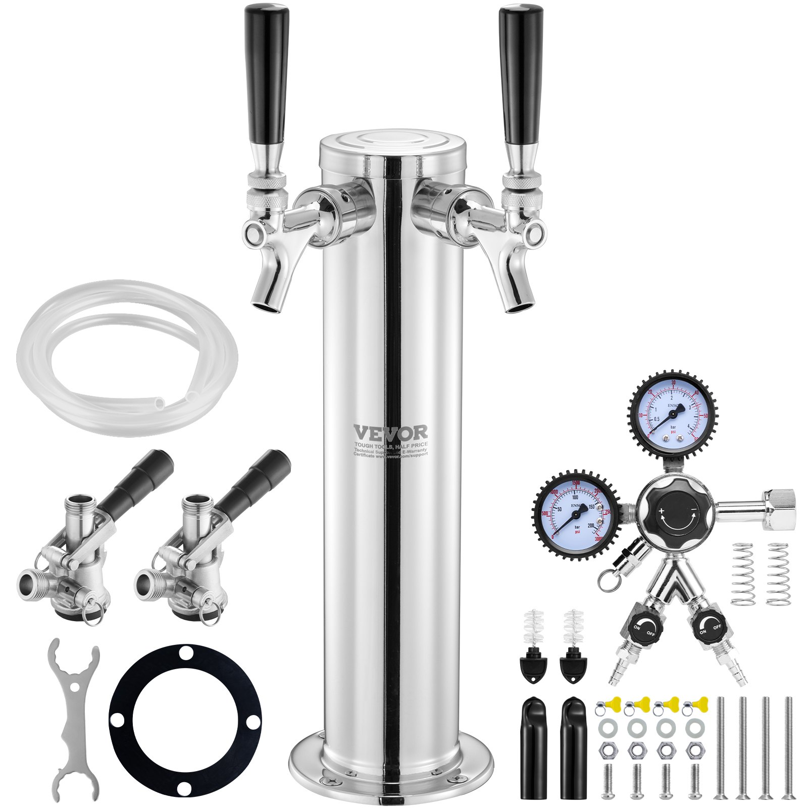 Bierspender Bierturm, Bier-Umrüstsatz Mit Zwei Zapfhähnen, Bier-Turm-Zapfanlage Aus Edelstahl Mit Doppelmessgerät W21.8-Regler Und S-System-Fasskupplung Für Partys, Zu Hause Usw. - Image 1