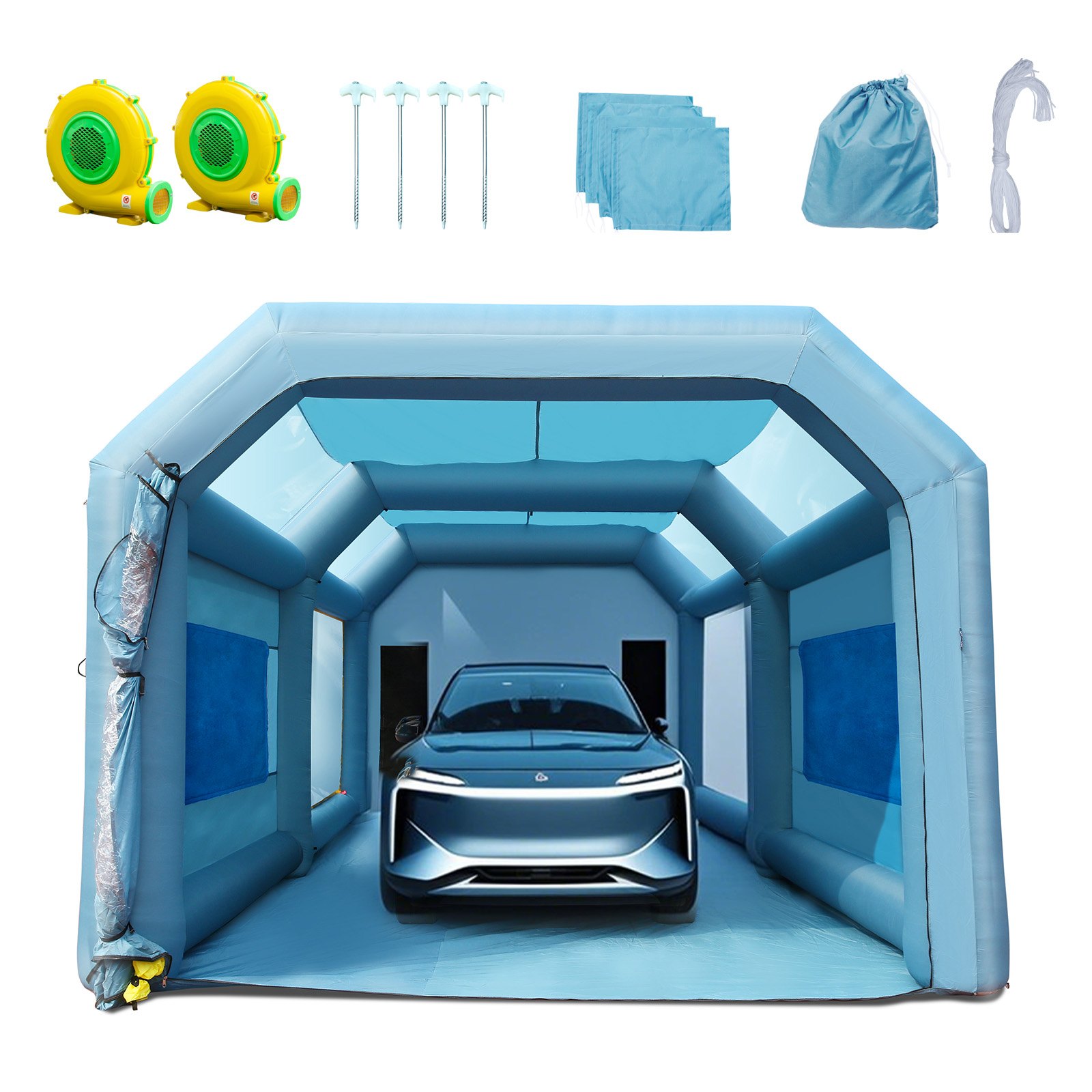 Tragbares Aufblasbares Farbzelt Für Sprühmalerei 480 + 950 W, 6,8 X 3,5 X 2,8 M Sprühschutz Farbkabine Für DIY-Projekte, Hobby-Farbautomaten-Werkzeug, Blau 210D Oxford-Gewebe Auto Lackierkabine - Image 1
