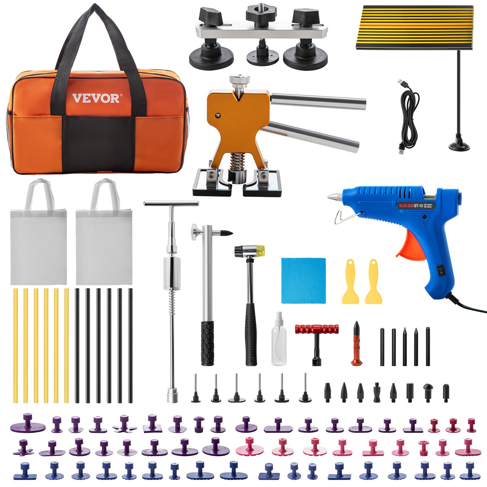 89 Stk. Auto Dellen Reparaturset Professionell, Paintless Ausbeulwerkzeug, DIY Repair Puller Kit Dent Removal Tool, Hagel Reparatur, LED Reflektierende Platte Gleithammer Dellenheber T-Stange - Image 1