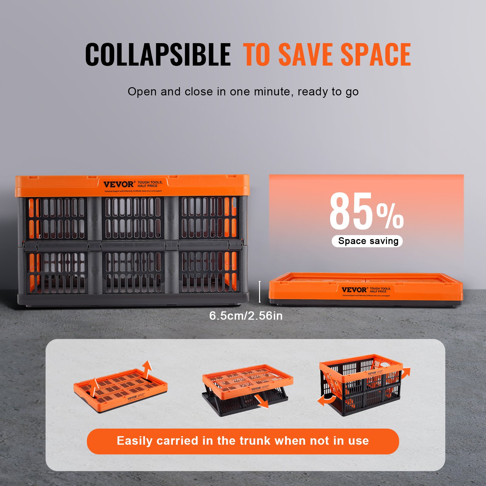 3er-Pack 45-Liter-Profi-Faltboxen, PP-Material, faltbare Transportbox mit Griff, stapelbar für Aufbewahrung und Transport, Orange_voghion.com
