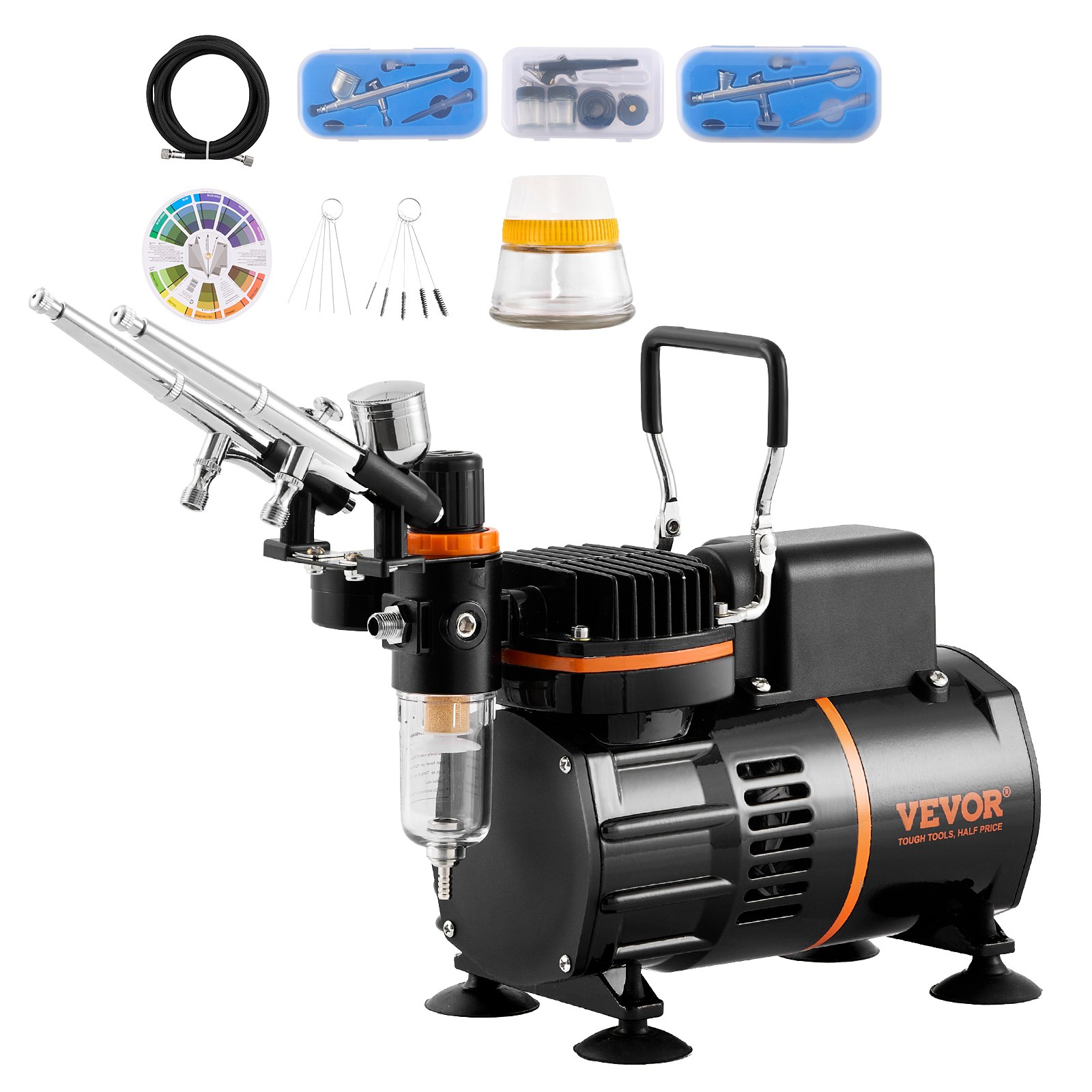 Airbrush-Set, Luftkompressor Mit Doppellüfter, Professionelles Airbrush-System-Set Mit 3 Airbrushes, Halter, Farbmischrad, Reinigungsbürsten-Set, Airbrush-Set Für Kunst, Nägel, Kekse, Make-up, K_voghion.com