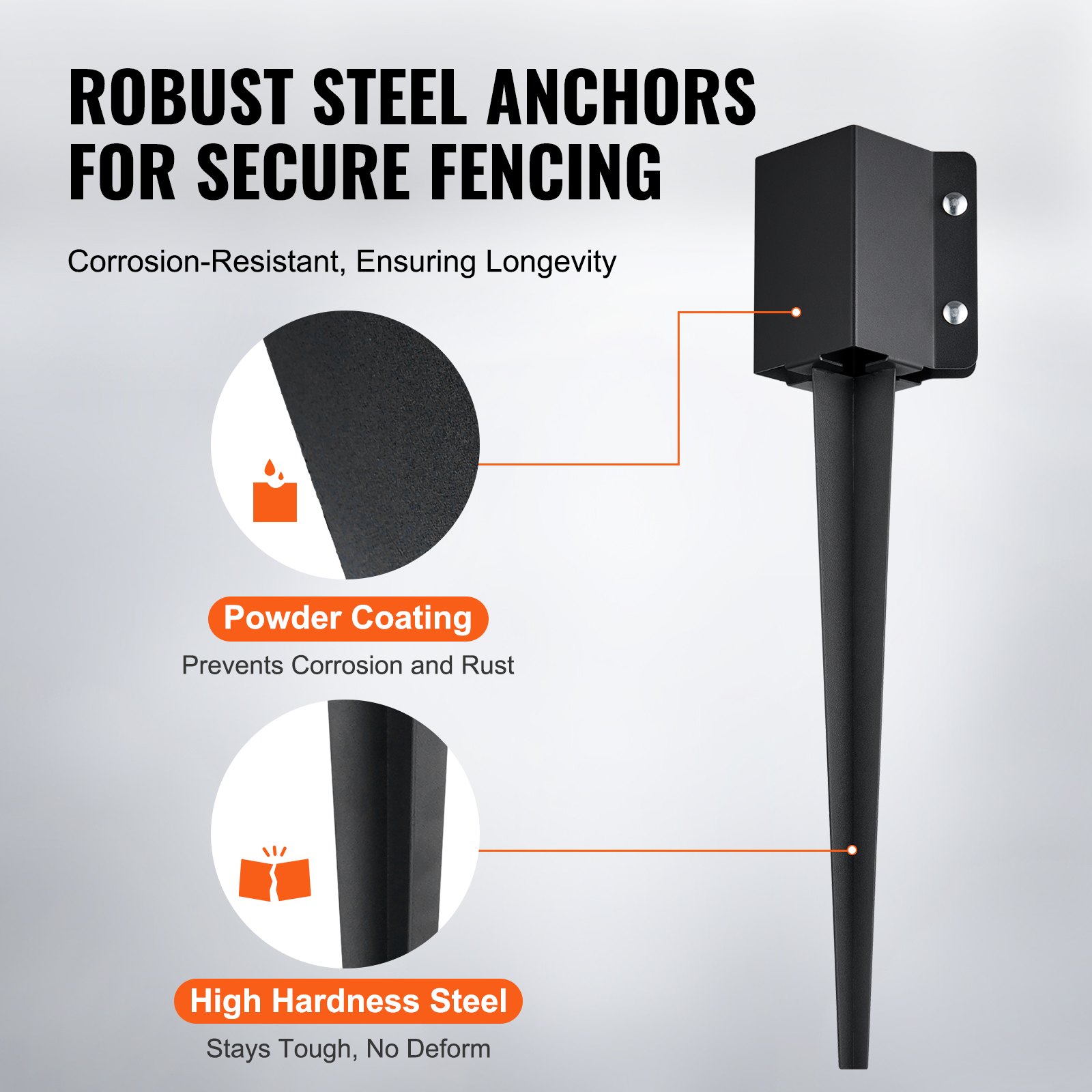 Ground Anchor For Fence Posts Black Powder Coated 6 Pack_voghion.com