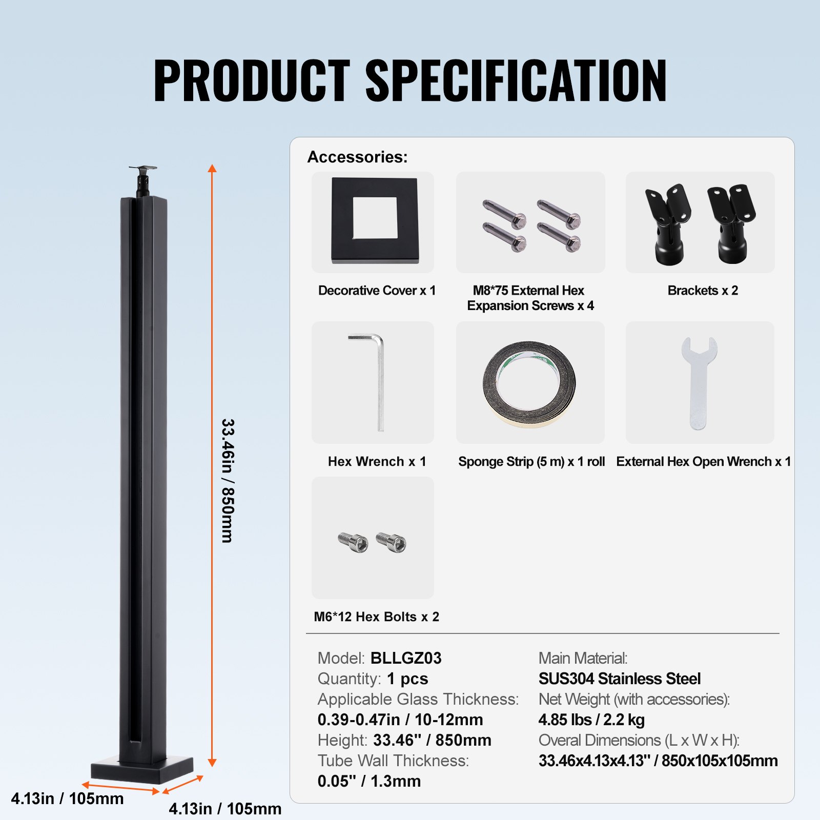 Edelstahl-Glasklemmen – 850 mm hohe Geländer für 10–12 mm Sicherheitsglas, geeignet für Balkon, Garten, Terrasse und Treppen, langlebig und poliert_voghion.com