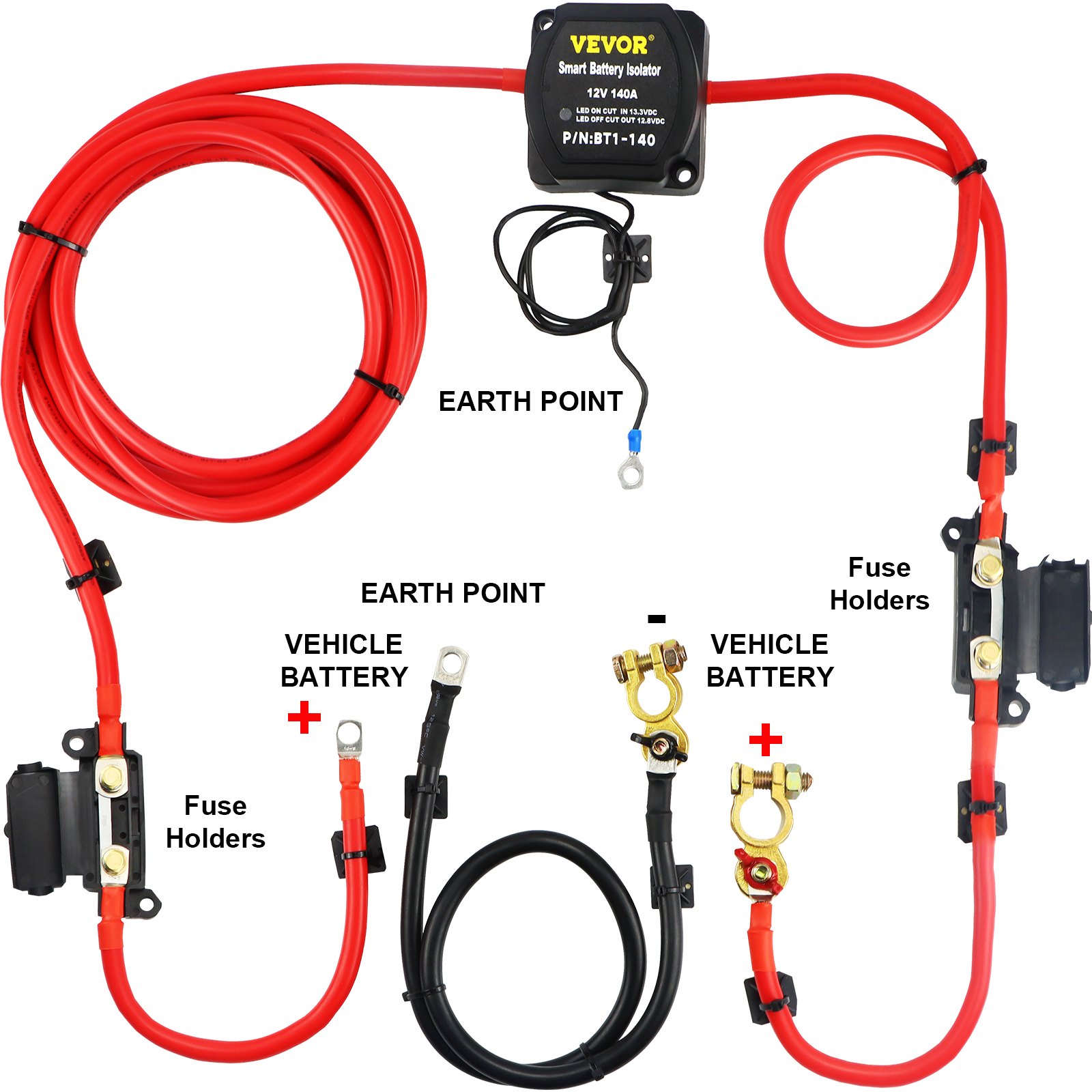 Doppelbatterie Trennrelais 12 V Split Charge Kit, 140 A Spannungsempfindliches Relais Set -30-105 ℃, Automatisches Ladegerät & 5 M Kabel Set Für Lastwagen, Wohnmobil, Werkstatt, Auto & Schiff