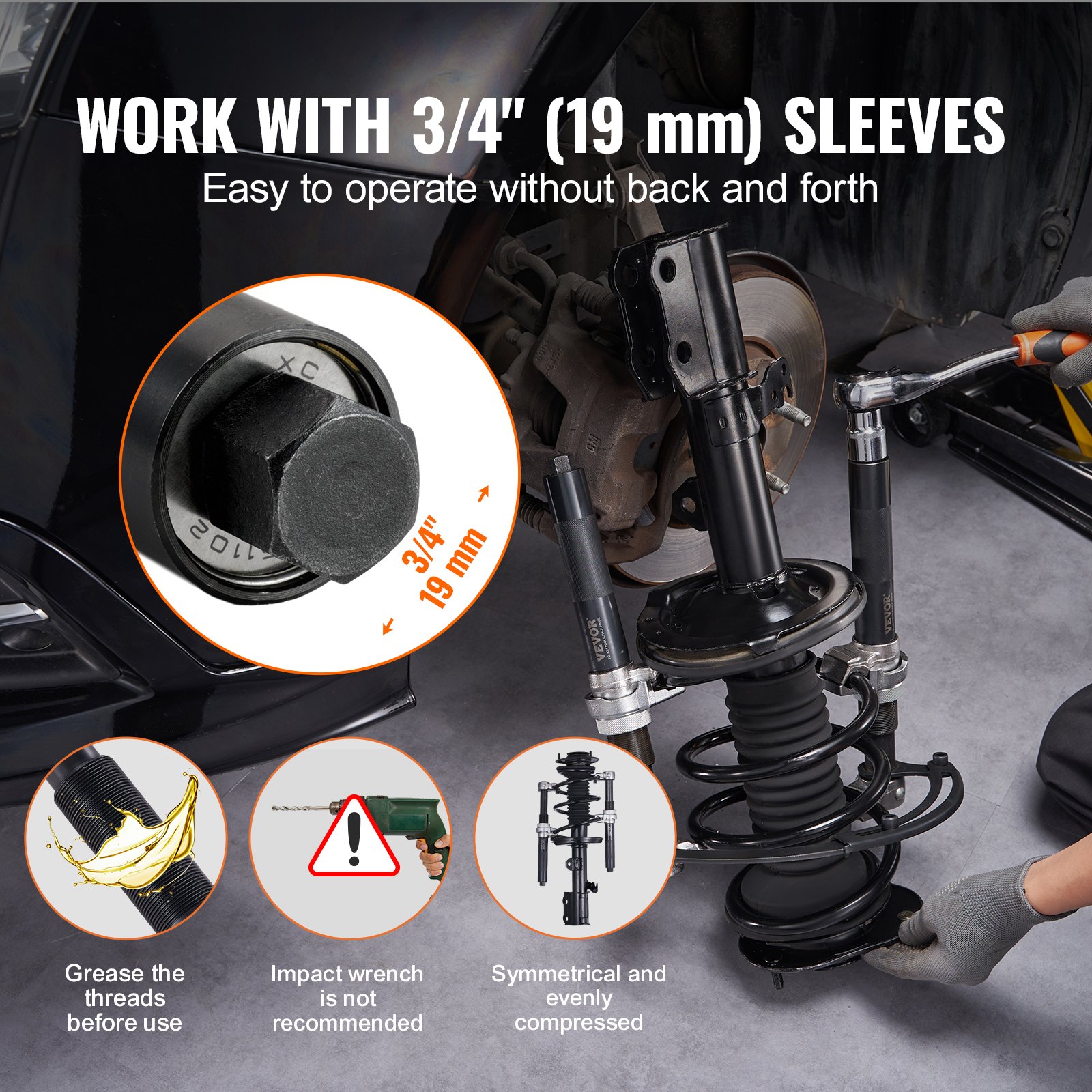 Universeller Federspanner-Werkzeugsatz mit 280 mm maximalem Kompressionshub, 1200 kg Tragfähigkeit, Federspanner 220–310 mm_voghion.com