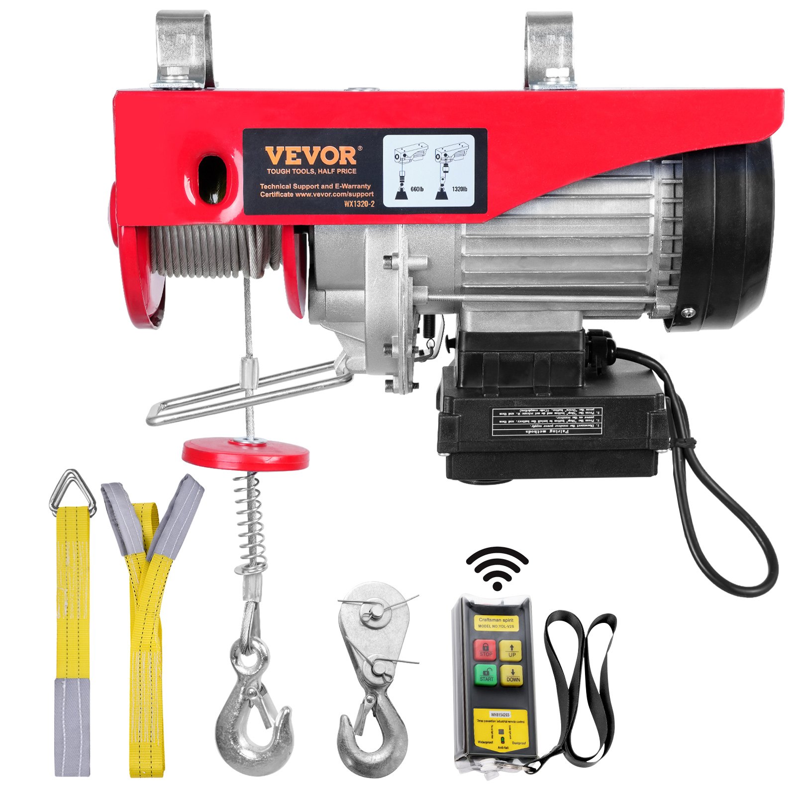 Elektrische Seilwinde, Tragfähigkeit 300 kg bis 600 kg, 12 m Seillänge, 1150-W-Motor, Hebezeug mit drahtloser Fernbedienung, Seilzug, Kettenzug_voghion.com
