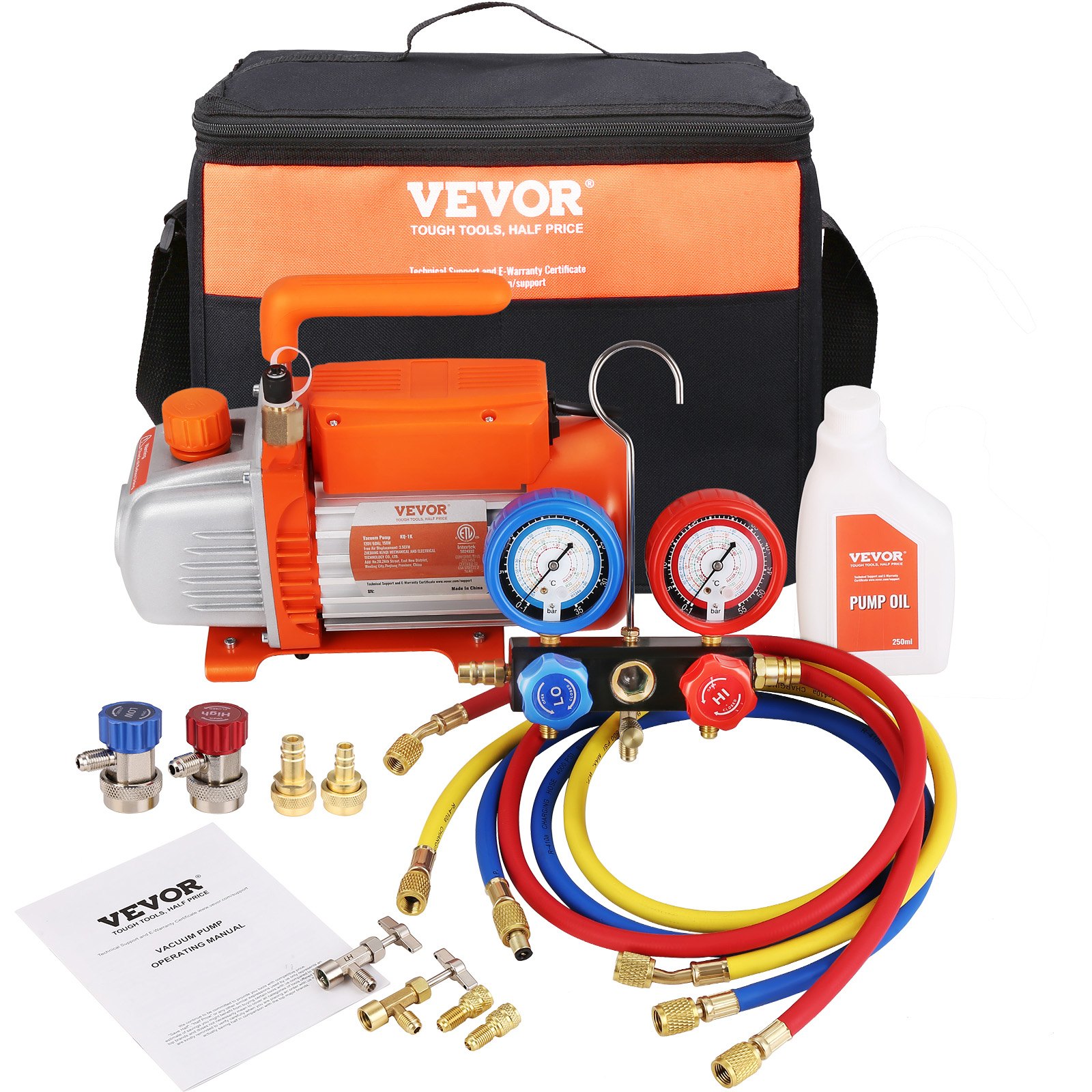 Vakuumpumpe 100 l/min, explosionsgeschützt (A2L), 150 W, 220 V/50 Hz, 55–276 bar, 250 ml Ölkapazität, Vakuumgerät für HLK-Anlagen mit Verteiler-Manometer-Set_voghion.com