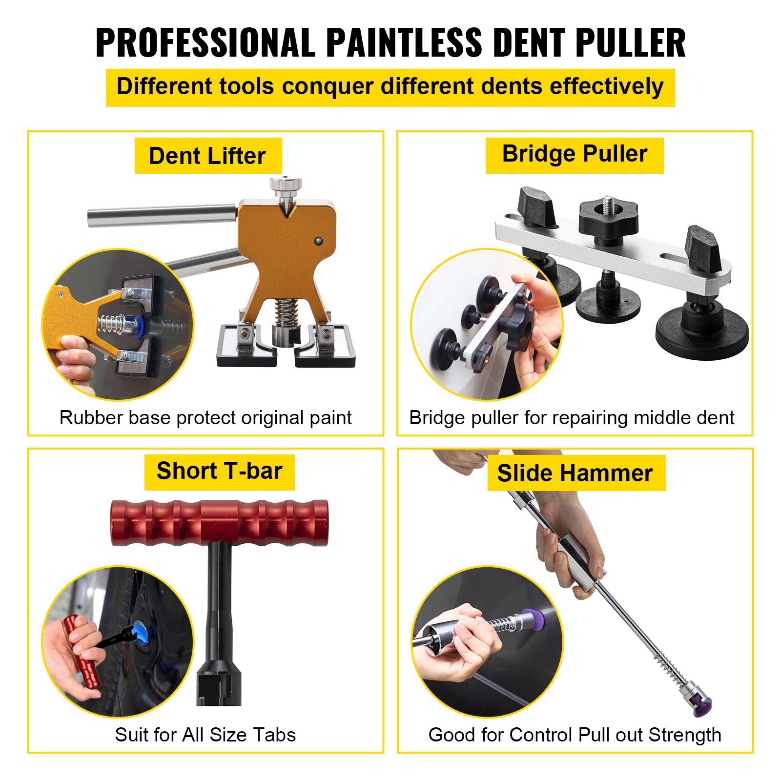 89 Stk. Auto Dellen Reparaturset Professionell, Paintless Ausbeulwerkzeug, DIY Repair Puller Kit Dent Removal Tool, Hagel Reparatur, LED Reflektierende Platte Gleithammer Dellenheber T-Stange