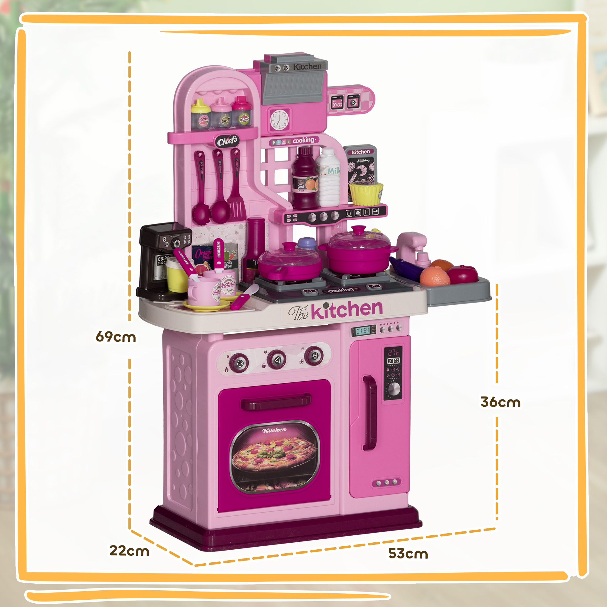 Kids Kitchen With 33 Pieces, Lights, Sounds, Storage, For Ages 3-6 Years, Pink — image 3