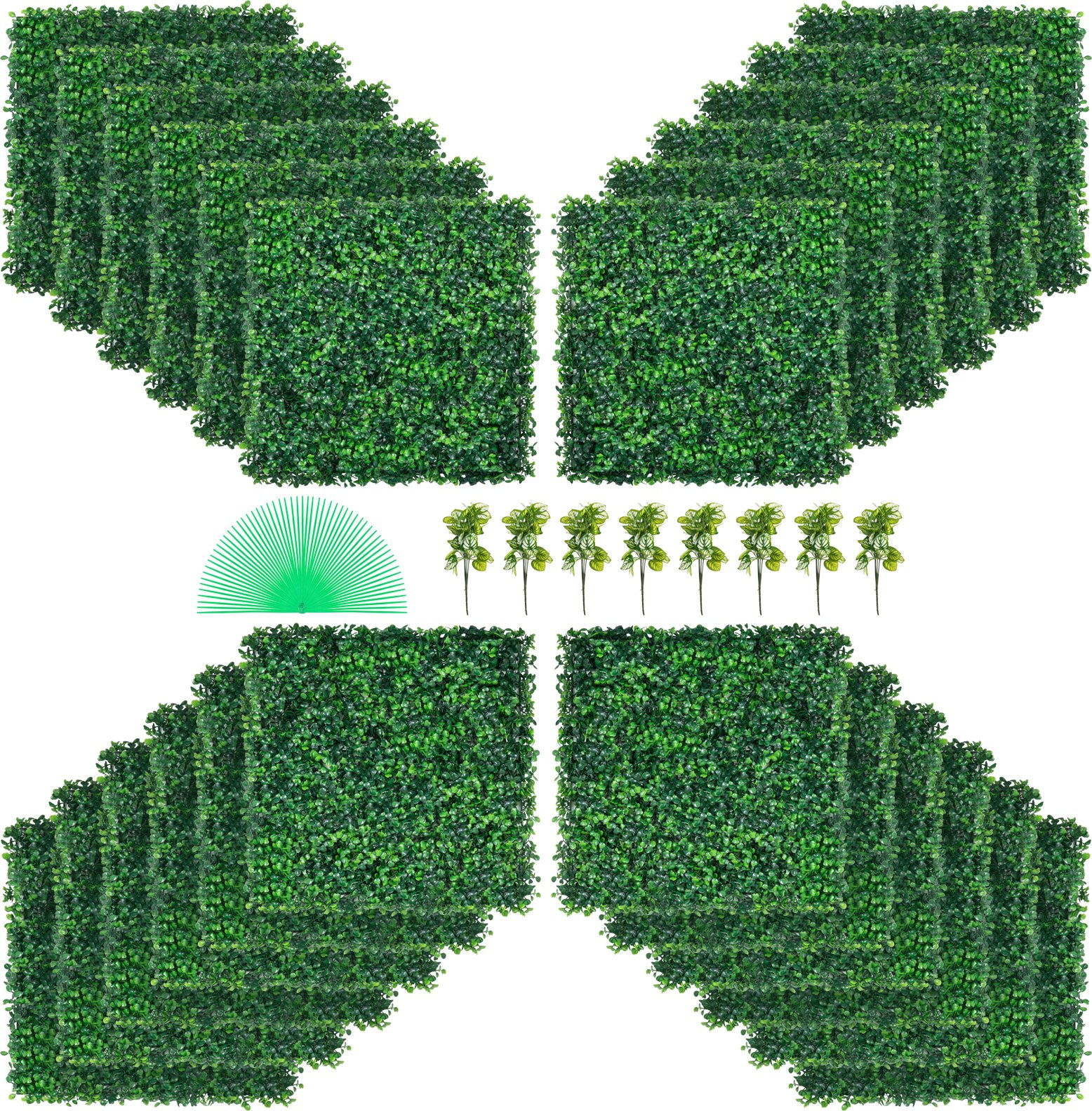 Künstliche Pflanzenwand – 24er-Pack Sichtschutzhecke, künstliche grüne Buchsbaum-Paneele aus PE, 50 x 50 cm, dekorative Sichtschutzwand_voghion.com