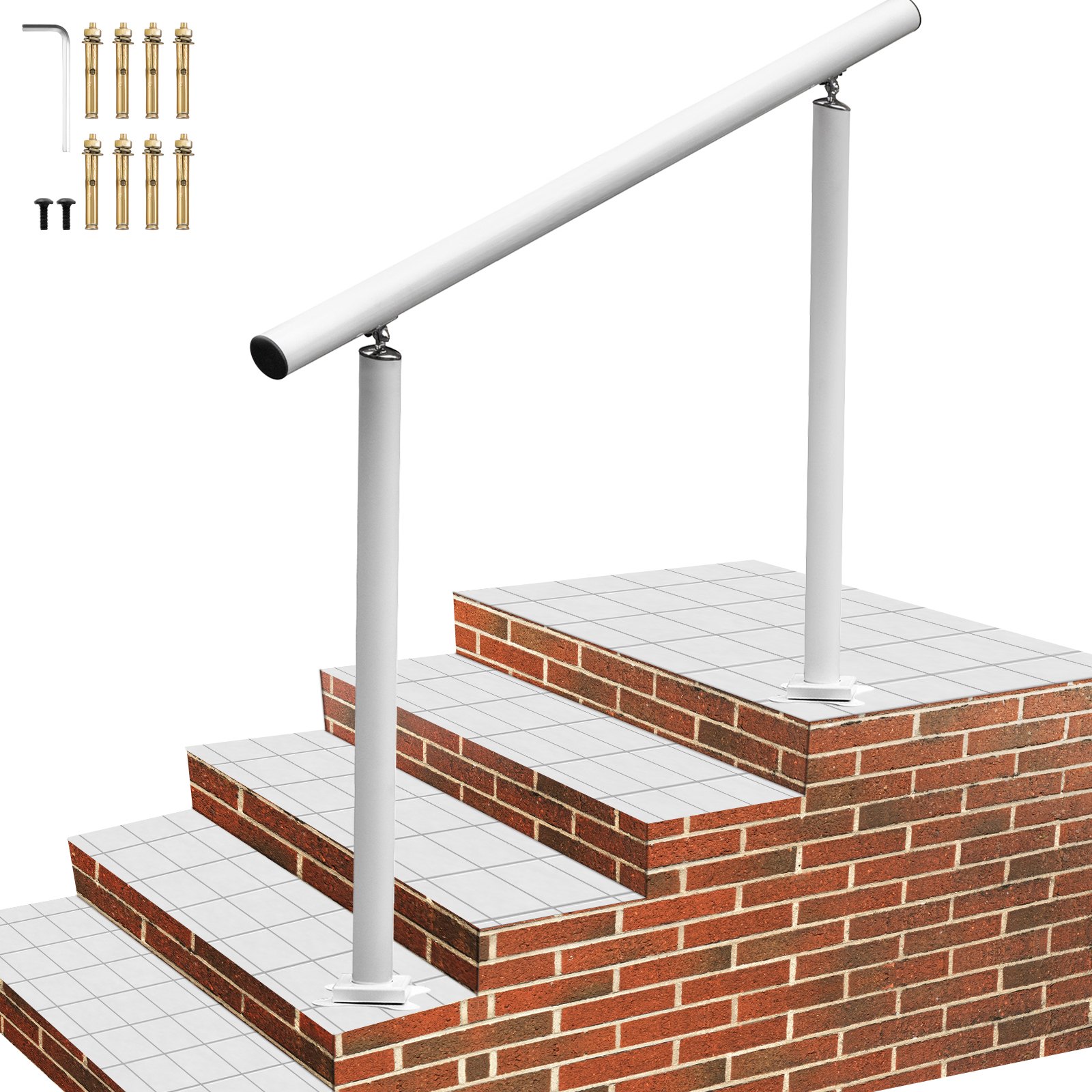 Treppengeländer-Set aus Aluminium – 1–4 Stufen, 1,20 m, verstellbares Geländer für den Außenbereich, weiß_voghion.com