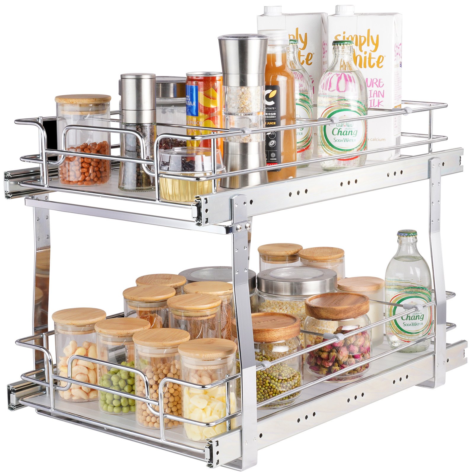 Ausziehbares Gewürzregal Doppelkorb Spülschrankregal Küchenschrank, Schiebeschublade Waschbecken Gewürzregal Schrank Organizer Unterschrankregal 393x558x457 Mm (Installationsgröße)