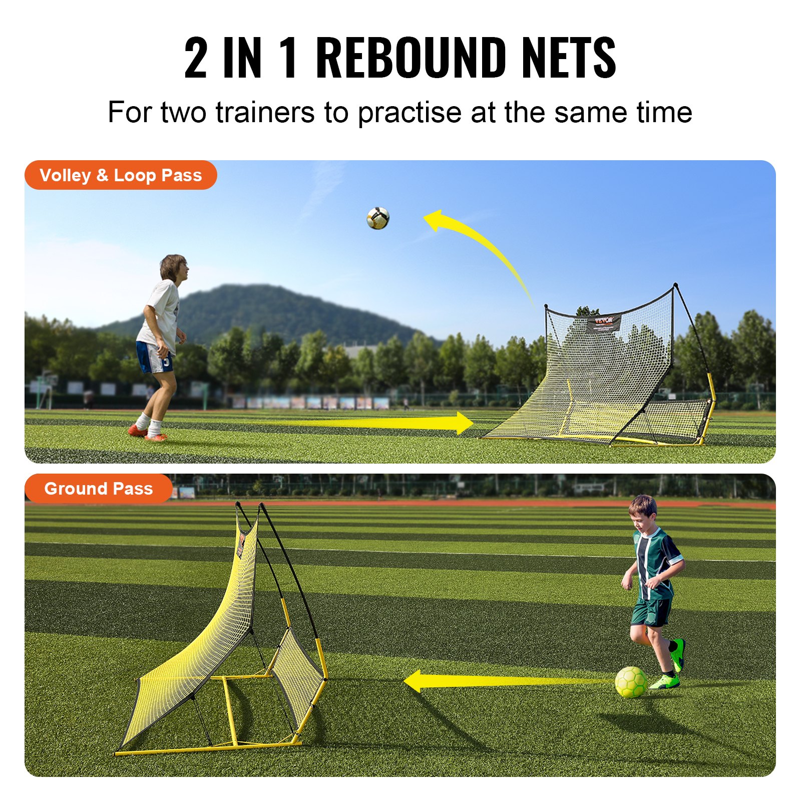 2 In 1 Football Rebounder With Double Nets, Portable Rebound Wall For Soccer, 25.4 X 25.4mm, Adjustable Soccer Goal Rebounder For Kids And Teens_desvips.com