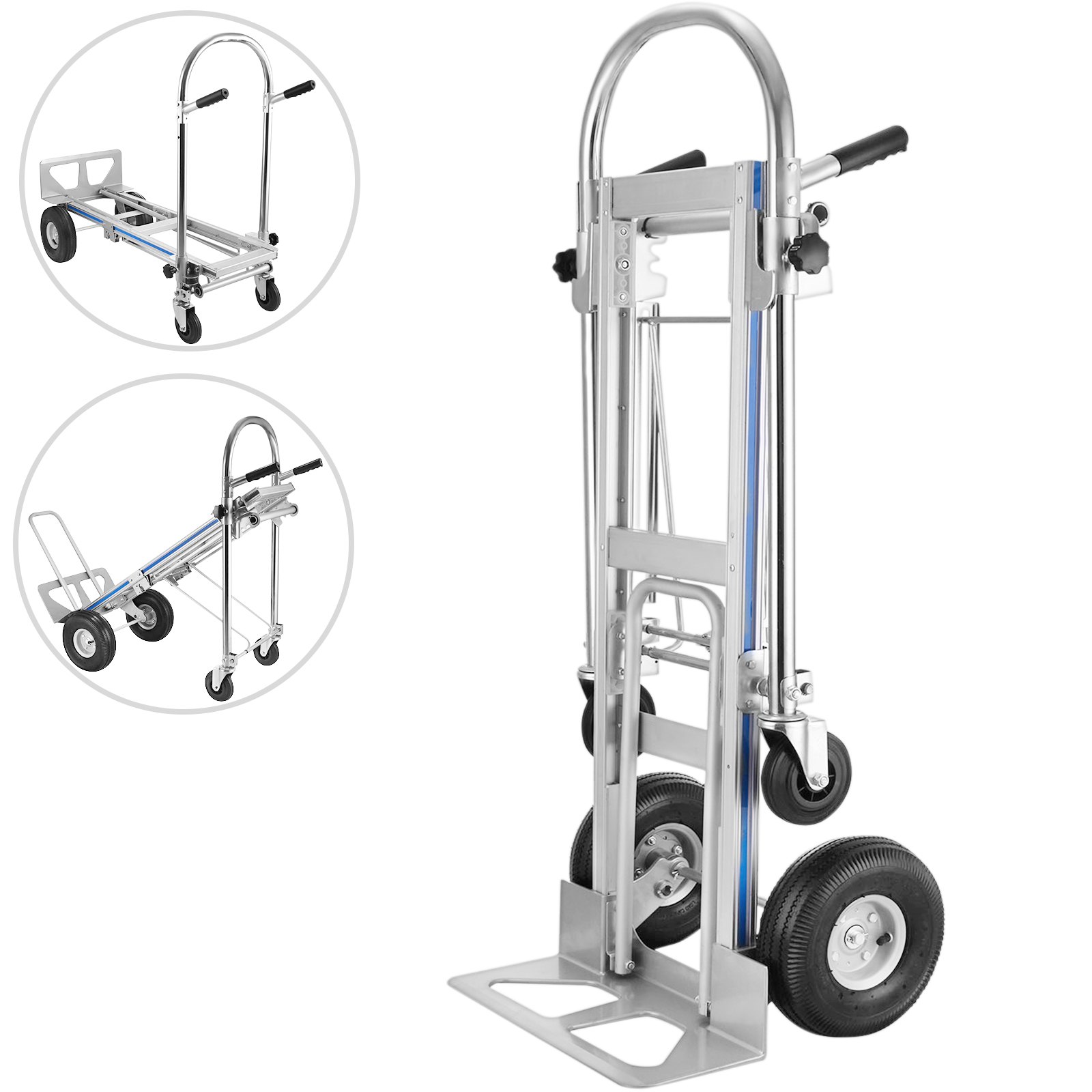 VEVOR 3-in-1 Aluminium-Taschenwagen, zusammenklappbar, robust, mit 10-Zoll-Luftreifen + 5-Zoll-Lenkrollen, Tragkraft 250 kg_voghion.com